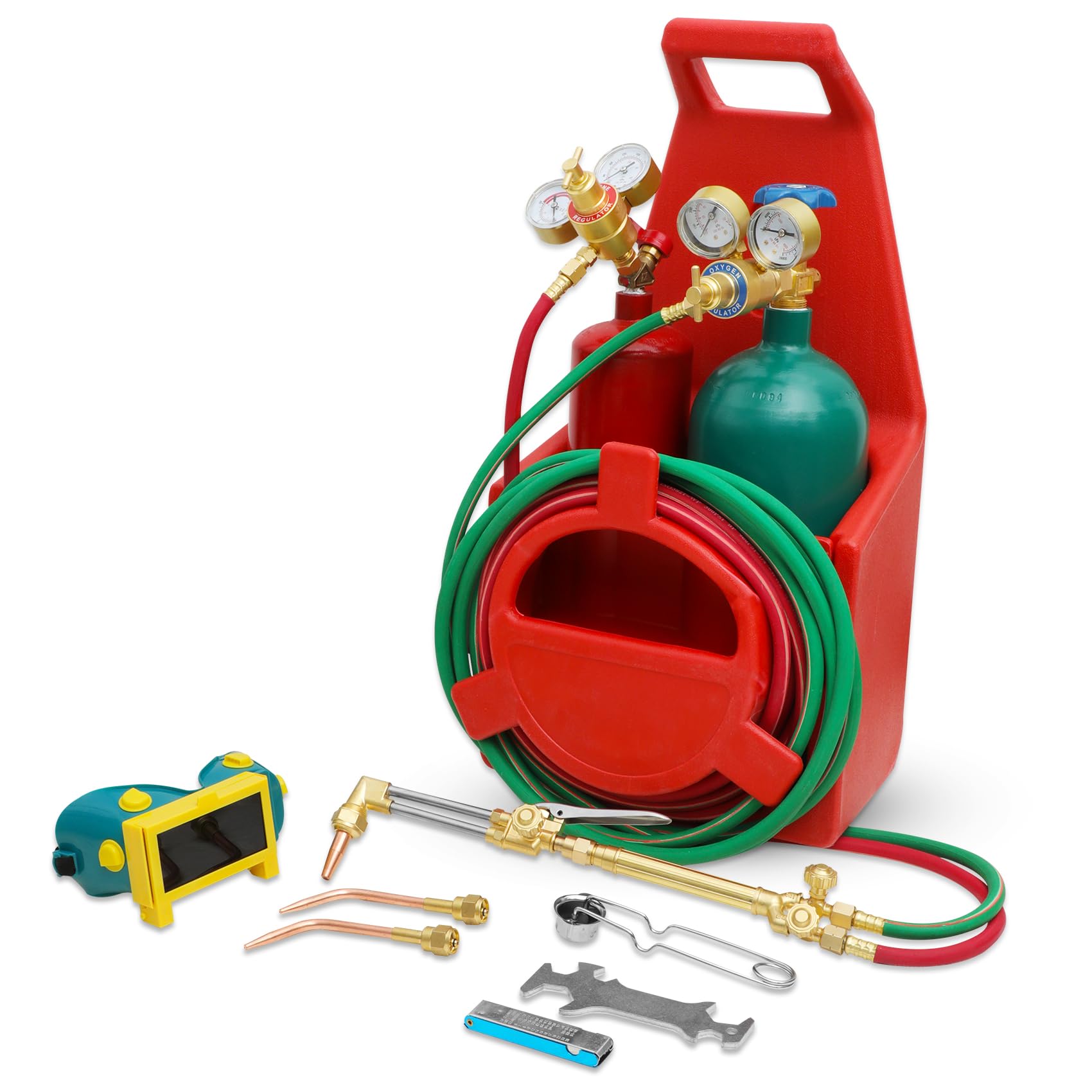 MIU-1516 Portable Oxygen Acetylene Torch Kit with Gas Tank - Metal ABS Brazing & Welding Torch Set with Pressure Gauge for Cutting, Soldering, and Metal Fabrication - Perfect for DIY Projects, Automotive Repair, and Metalworking