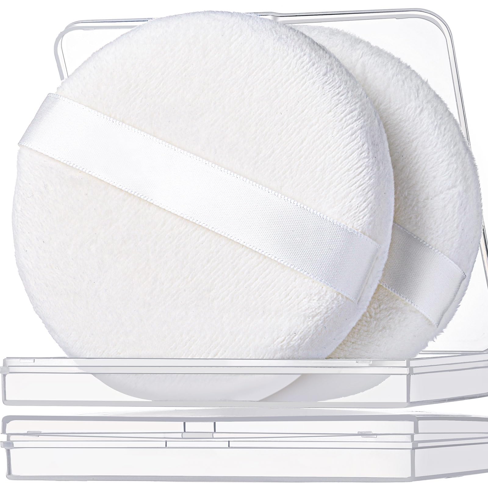 Teenitor 2-Pack Large Velour Powder Puffs (4.13 Inch) - Soft Body Powder Applicator for Loose Powder with Container - Perfect for Makeup & Body Powder Application at Home or Salon