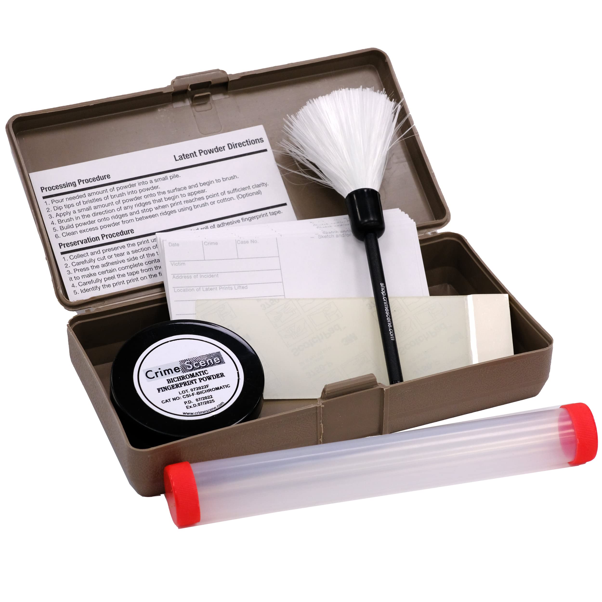 Crime Scene Basic Latent Fingerprint Kit with Bichromatic Grey Powder - Professional Forensic Evidence Collection for Home Security & Police Investigations