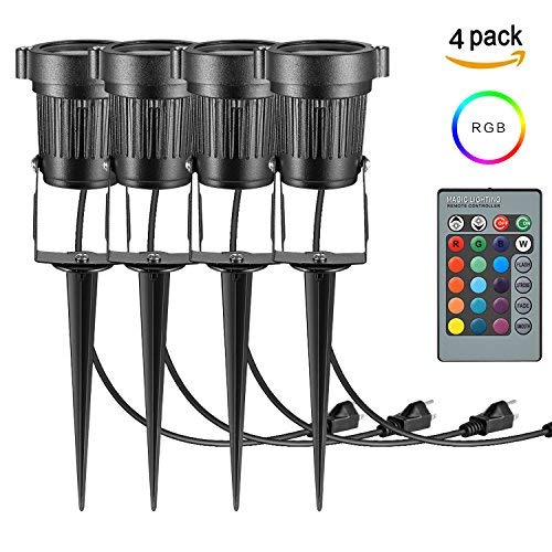 ONEVER 3-LED Outdoor Landscape Lights with Remote Control, Waterproof LED Lawn Lights with Ground Spike, RGB Color Changing, AC 220V US Plug (Pack of 4) - Perfect for Garden, Pathway, Yard, and Patio Lighting