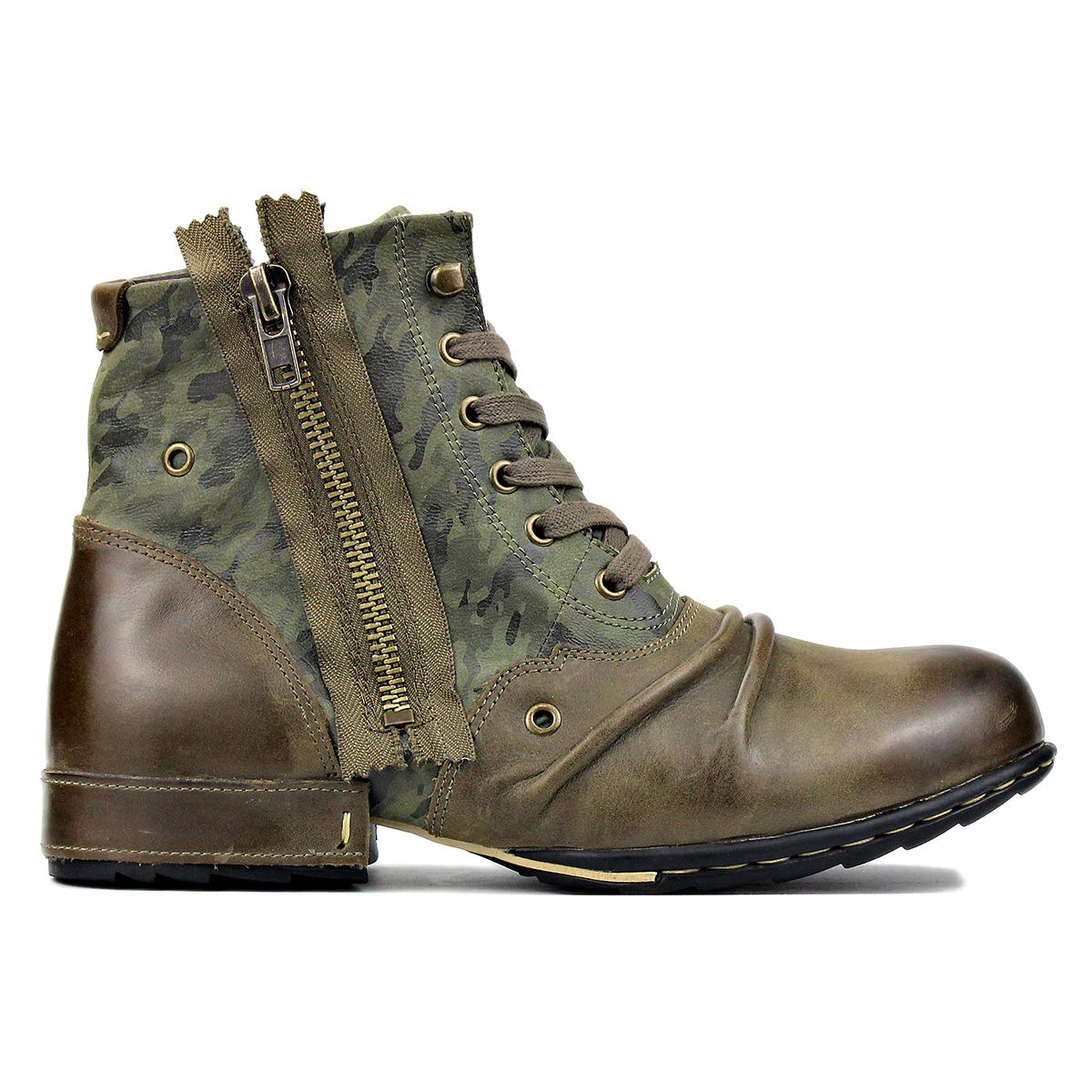 OSSTONE Men's Fashion Moto Boots - Leather Chukka Boots with Zipper, Casual Shoes OS-5008-8-US | Perfect for Motorcycle Riding, Outdoor Adventures & Everyday Wear