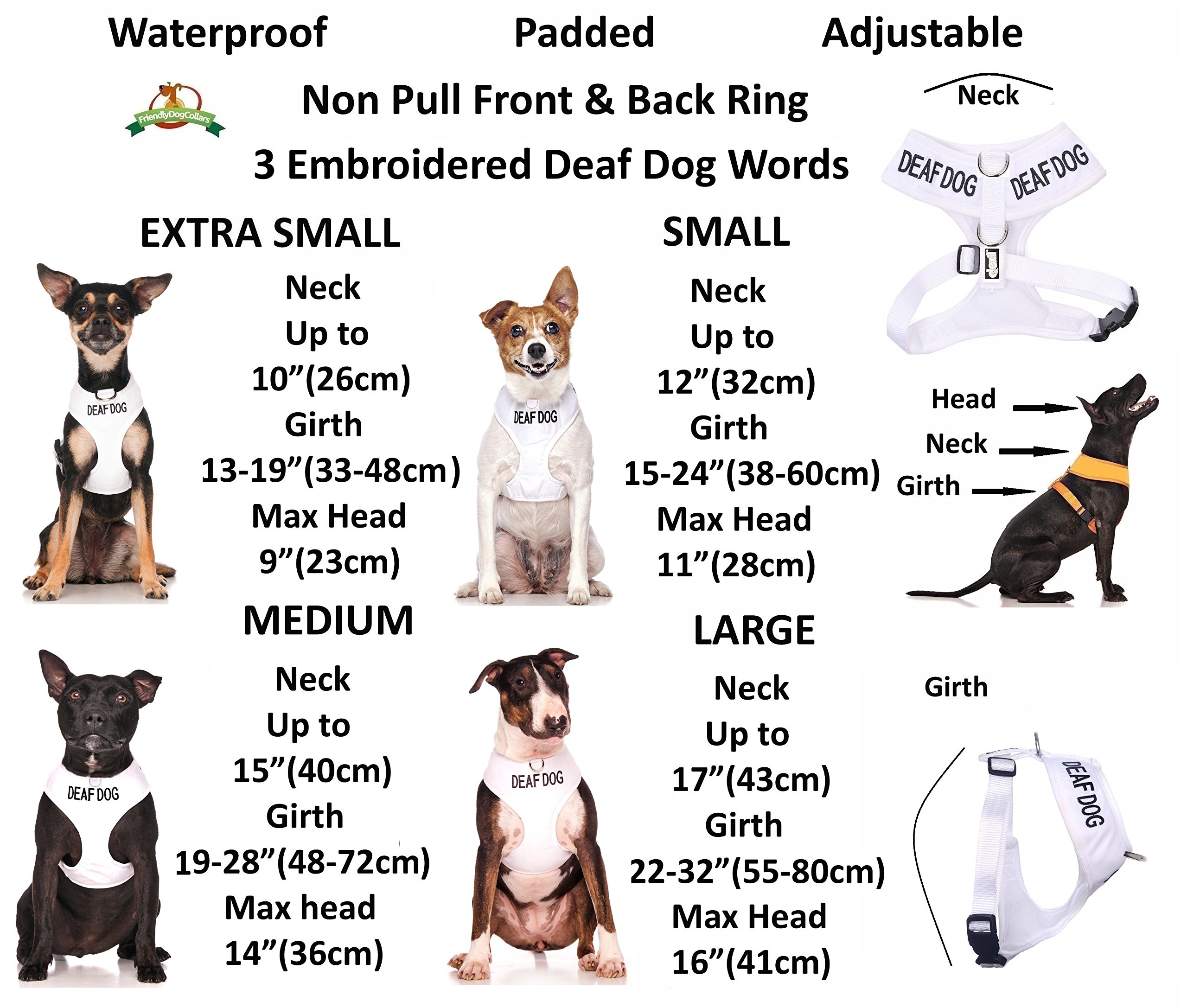 **White Color-Coded Non-Pull Front & Back D-Ring Padded Waterproof Vest Harness for Deaf Dogs – Prevents Accidents with Hearing Loss Warning (XS) – Ideal for Walks, Training & Outdoor Safety**