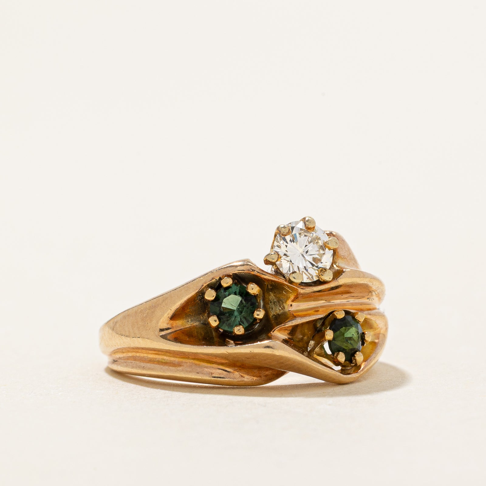 Green Tourmaline & Diamond Grooved Ring - 0.20ctw Gemstone & 0.25ct Diamond - Size 4.5 - Elegant Wedding, Anniversary & Special Occasion Jewelry Gift for Women