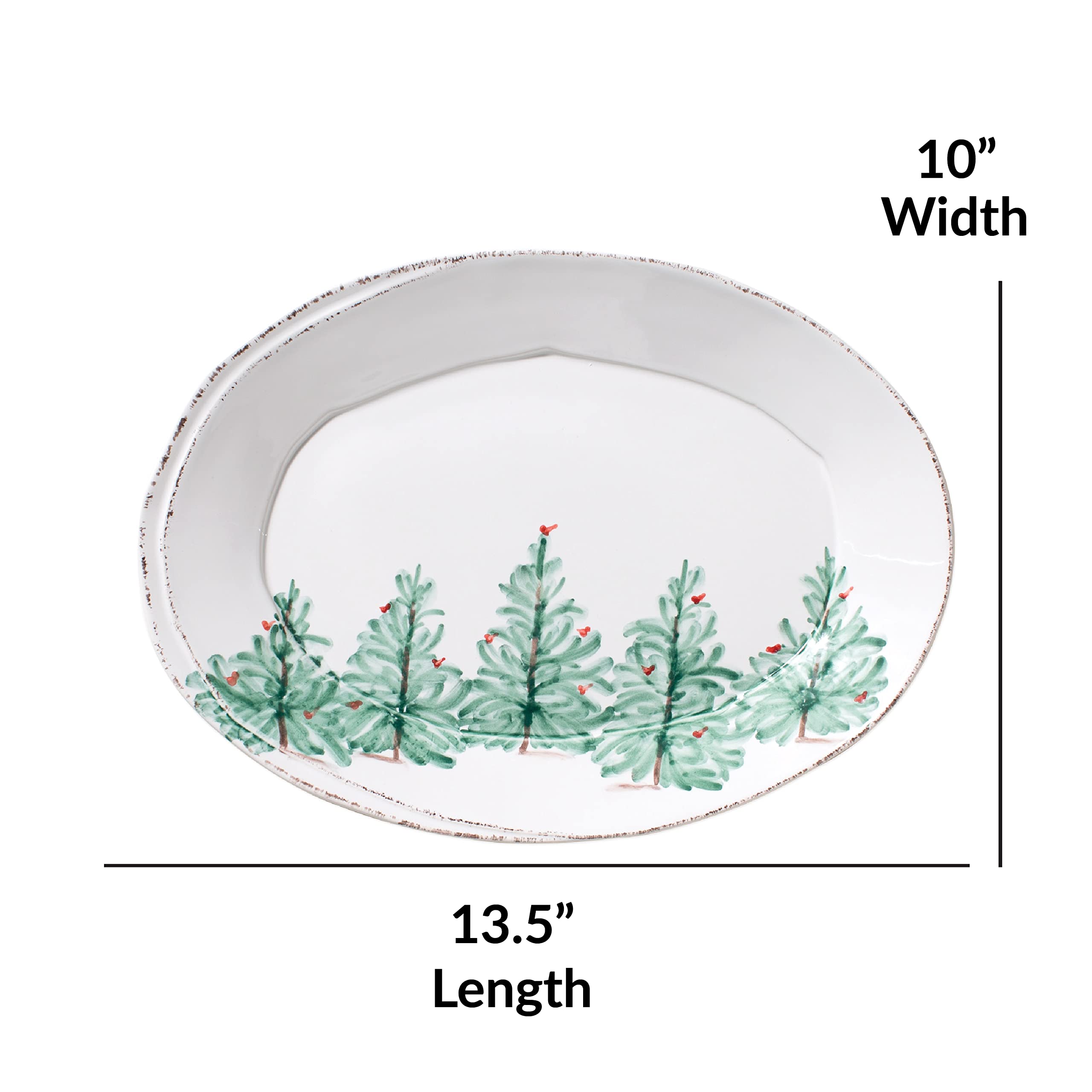 Vietri Lastra Holiday Green Small Oval Platter - 13.5