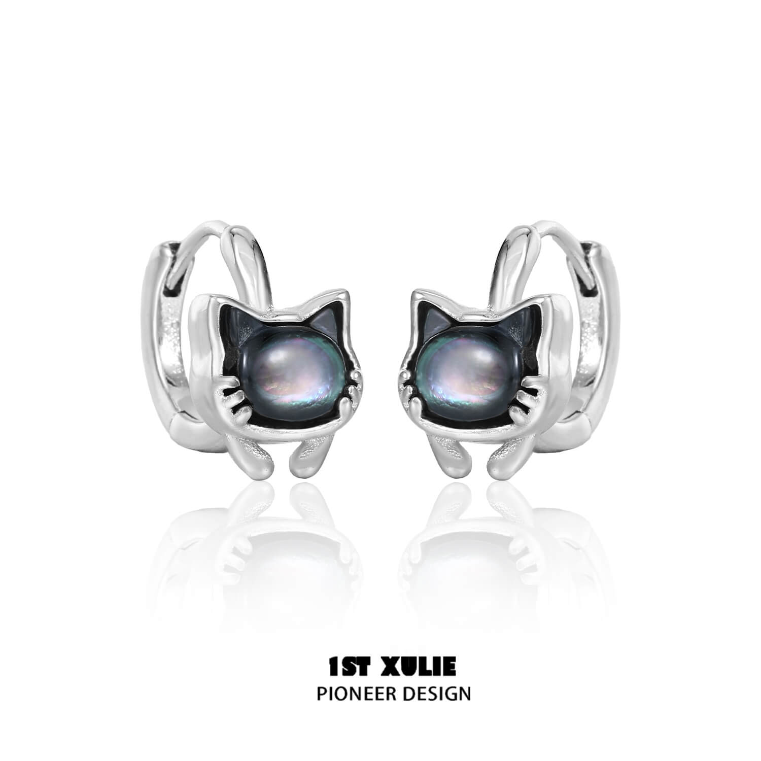 S925 Sterling Silver 18K Platinum Plated Black & Gray Cat Earrings - Elegant Kitty Jewelry for Women | Perfect Gift for Cat Lovers, Birthday, Anniversary & Everyday Wear