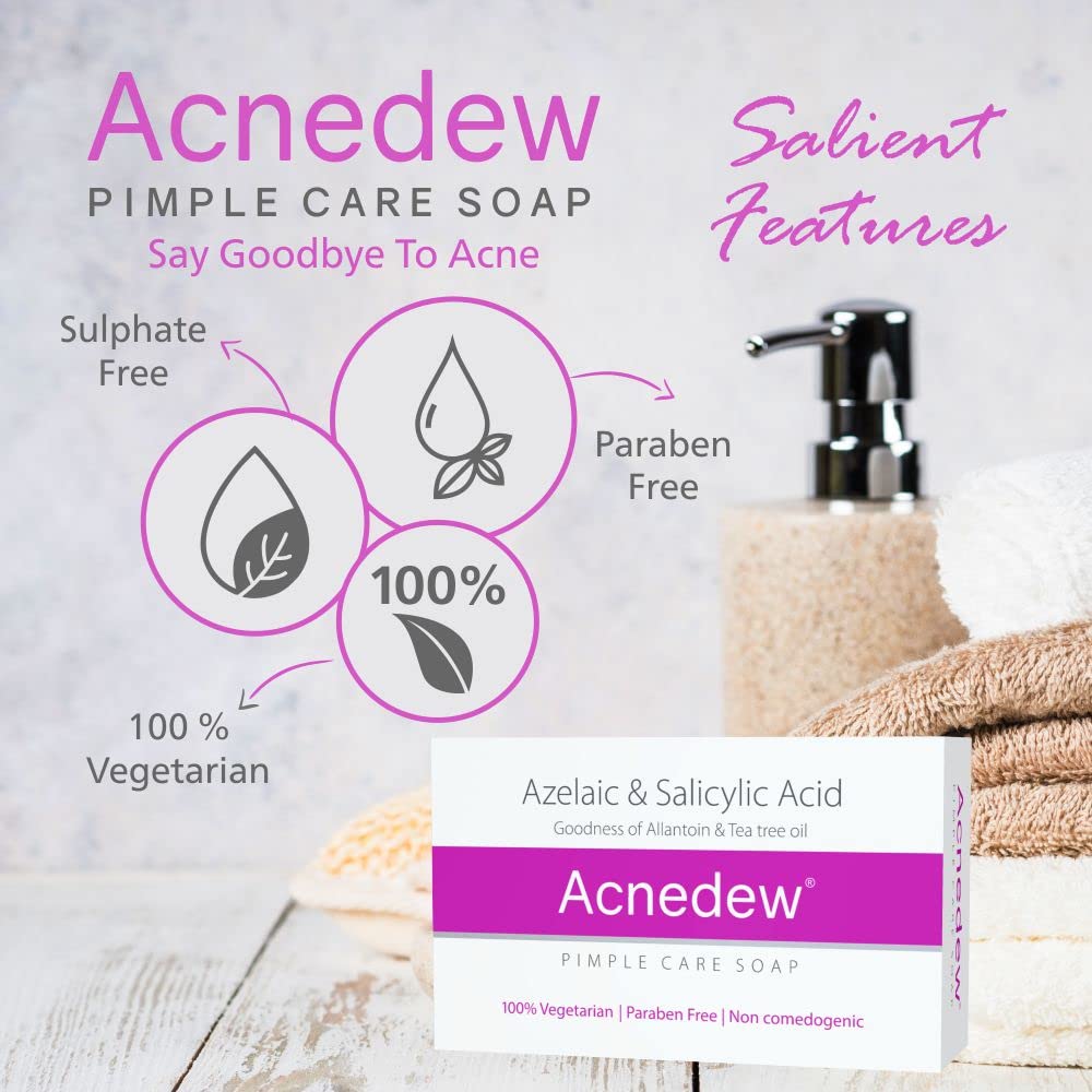 Acnedew Anti Acne Soap with 0.2% Salicylic Acid - Pimple Treatment for Acne Prone Skin - Pack of 2 (75g Each) - Gentle Cleansing for Face & Body - Perfect for Daily Skincare Routine