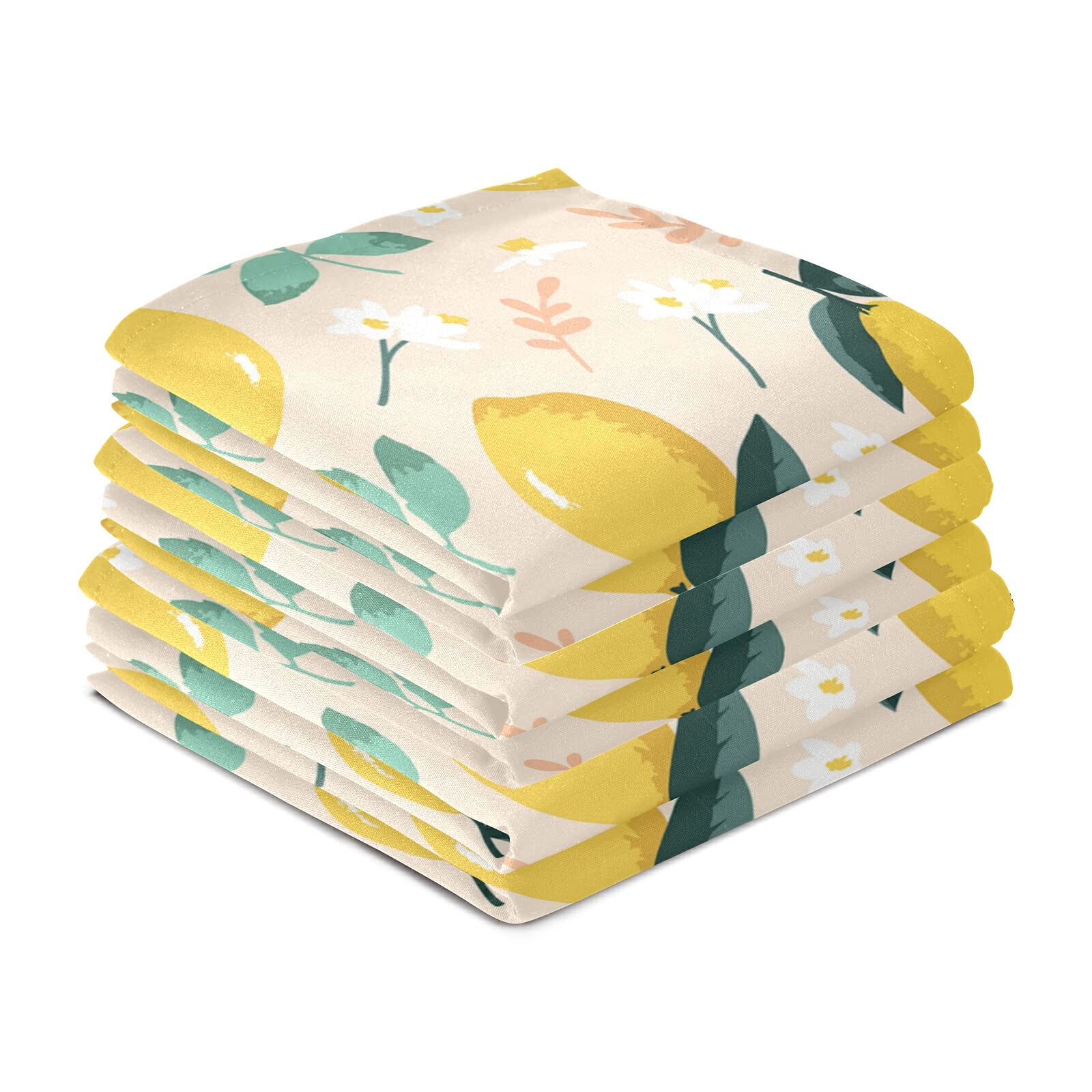 **Premium Yellow Lemon Leaves Hand Dish Towel Set of 6 – Super Absorbent, Lint-Free Kitchen & Bath Towels (18x28 IN) – Floral Turquoise & Pink Design for Tea Bar, Cleaning, and Home Decor**    *Perfect for kitchens, bathrooms, cafes, and as stylish home accessories!*