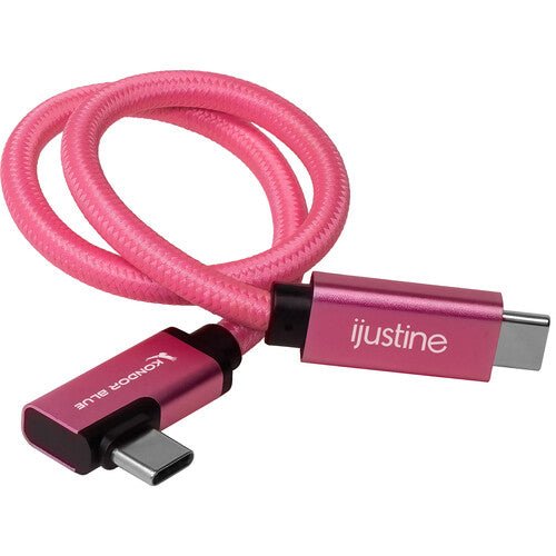 Kondor Blue iJustine Male USB C 3.2 Gen 2 Right Angle Cable - 1ft Pink Fast Charging Cord for MacBook, iPad Pro & Galaxy Devices | Perfect for Tight Spaces & Travel