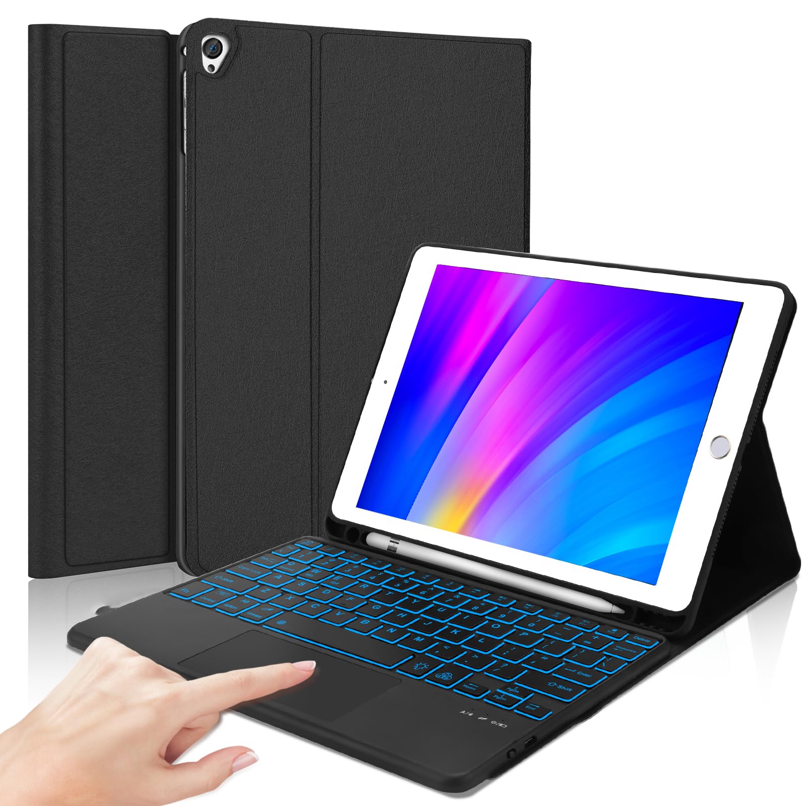 FARYODI iPad 9th/8th/7th Generation Keyboard Case with Trackpad - 10.2 Inch Slim Protective Cover, Backlit Detachable Keyboard & Apple Pencil Holder for iPad 9th/8th/7th Gen, iPad Pro 10.5