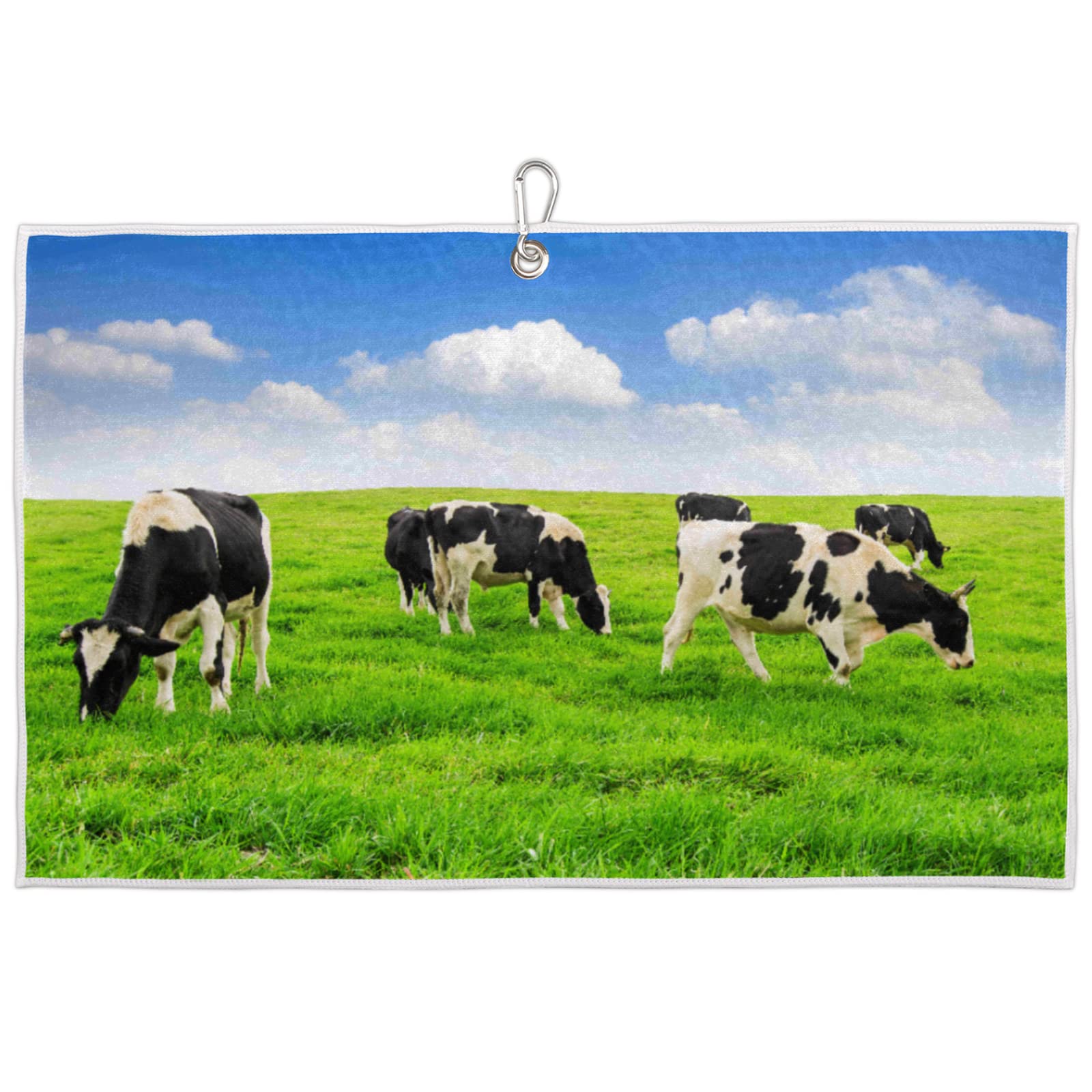 Premium Microfiber Golf Towel with Cow Print - Quick Dry, Lightweight Club Cleaning Towel for Golf Bags | Perfect for Golfing, Gym, Fitness, Camping & Outdoor Sports