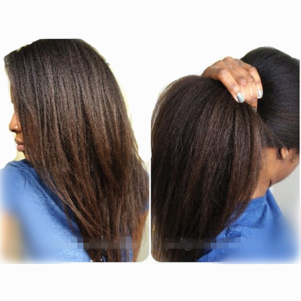 N.L.W. Italian Yaki Lace Front Human Hair Wigs for Black Women - 16inch Brazilian Remy Hair Glueless Lace Wig with Baby Hair | Natural Look for Daily Wear, Parties & Special Occasions