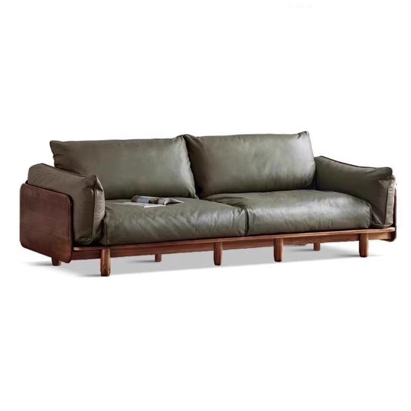 Oak Solid Wood Leather & Fabric Straight Sofa - Durable Modern Living Room Furniture for Home & Office