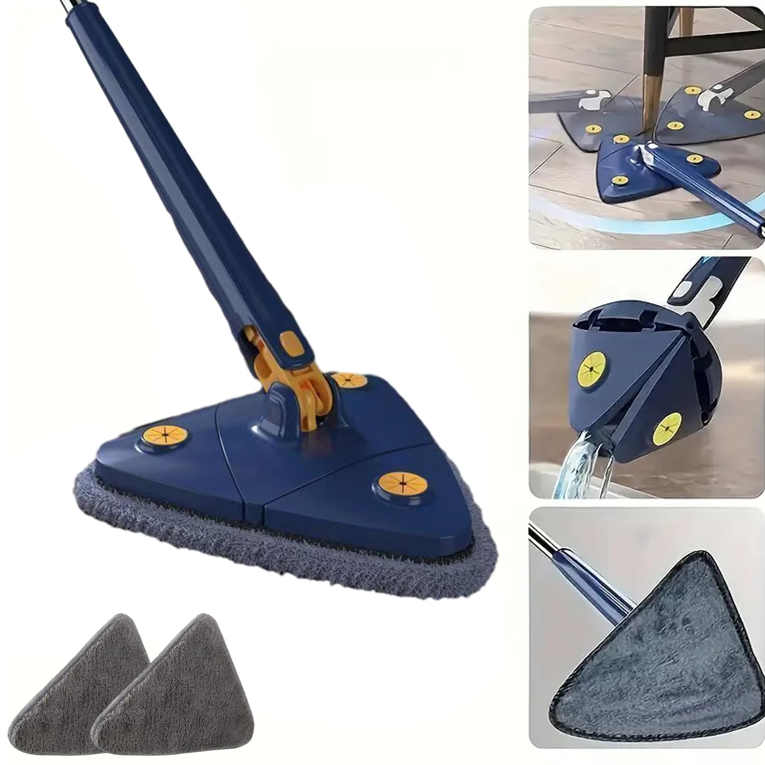 360° Rotating Magic Mop with Wringer - Triangle Floor Mop with 2 Reusable Pads (Blue) - Perfect for Hardwood, Tile & Laminate Floors - Easy Spin Cleaning for Home & Office