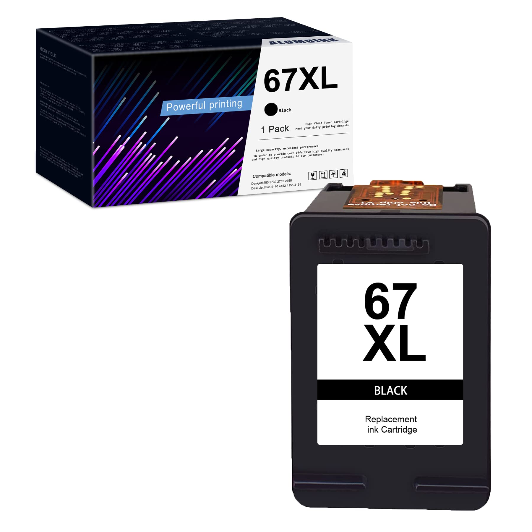 DRAWN Remanufactured 67XL/3YM57AN Black Ink Cartridge - Compatible with HP Deskjet 2752 2755 1255 2732 Plus 4140 4152 4155 4158 & Pro 6452 6455 6458 Printers (1 Pack) - Ideal for Home Office Printing, School Projects & Everyday Documents
