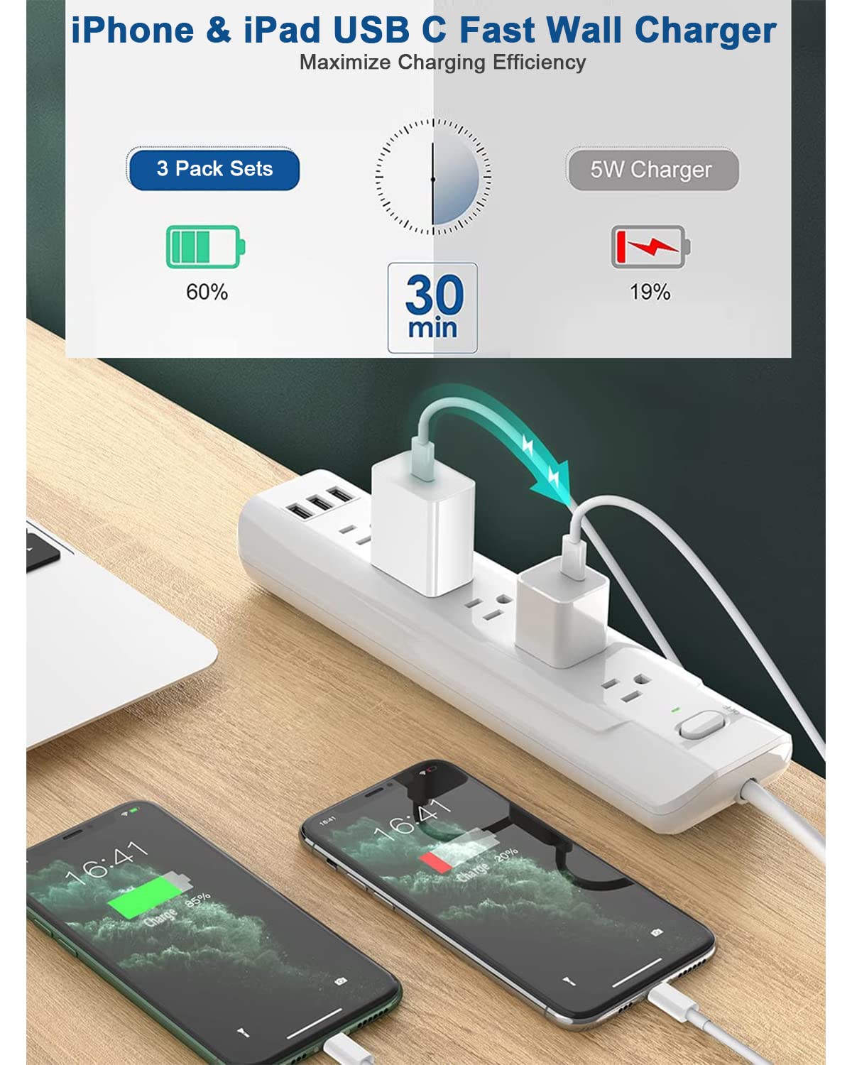 [3 Pack] USB C Fast Charger Block, PD 3.0 Wall Charger Power Adapter - Compatible with iPhone 14/13/12/11/X, iPad Pro/Air/Mini - Perfect for Home, Office & Travel Charging