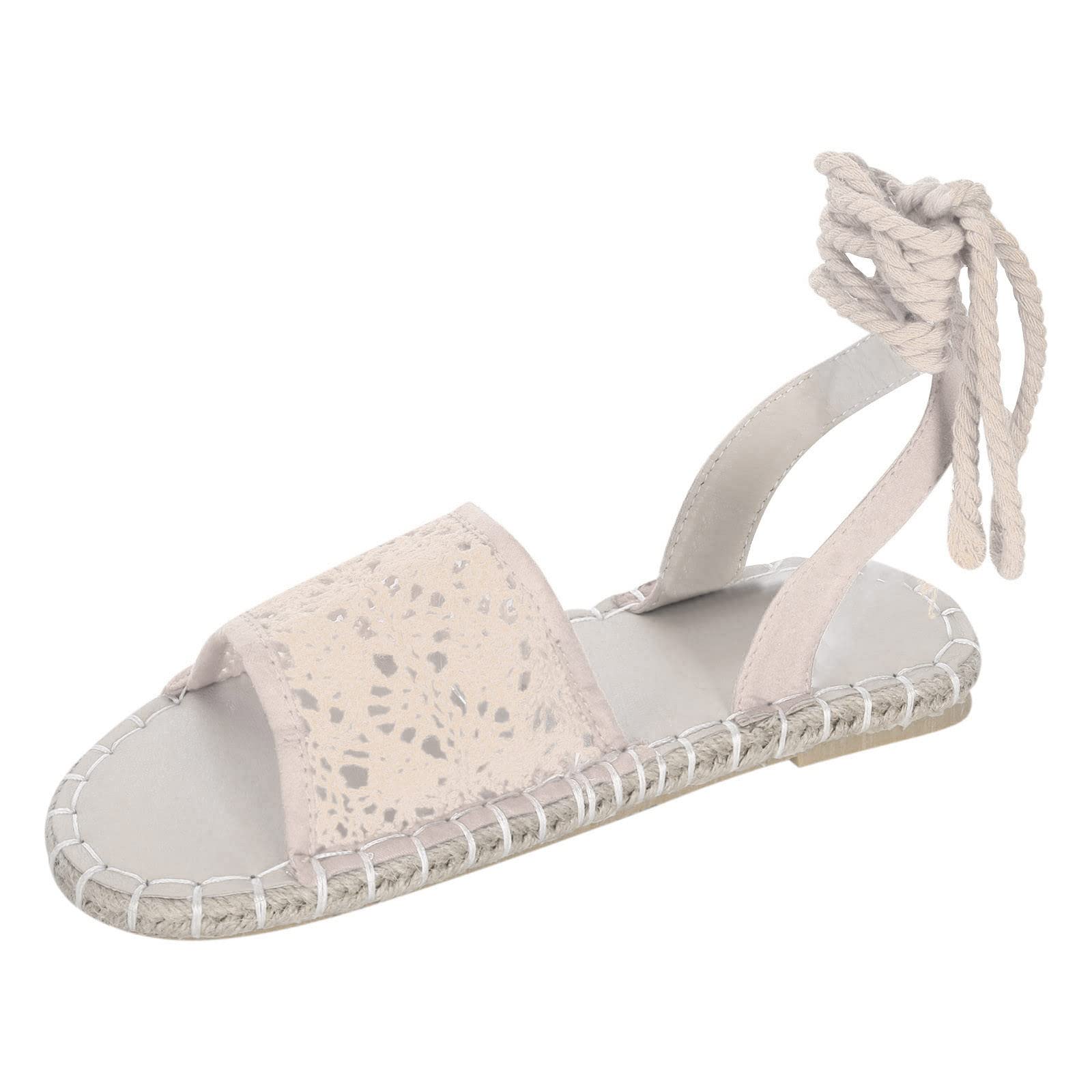 Vintage Women's Espadrilles Sandals - Rope Lace-Up Beach Walking Shoes | Casual Summer Crochet Open-Toe Flats for Beach, Vacation & Outdoor Activities