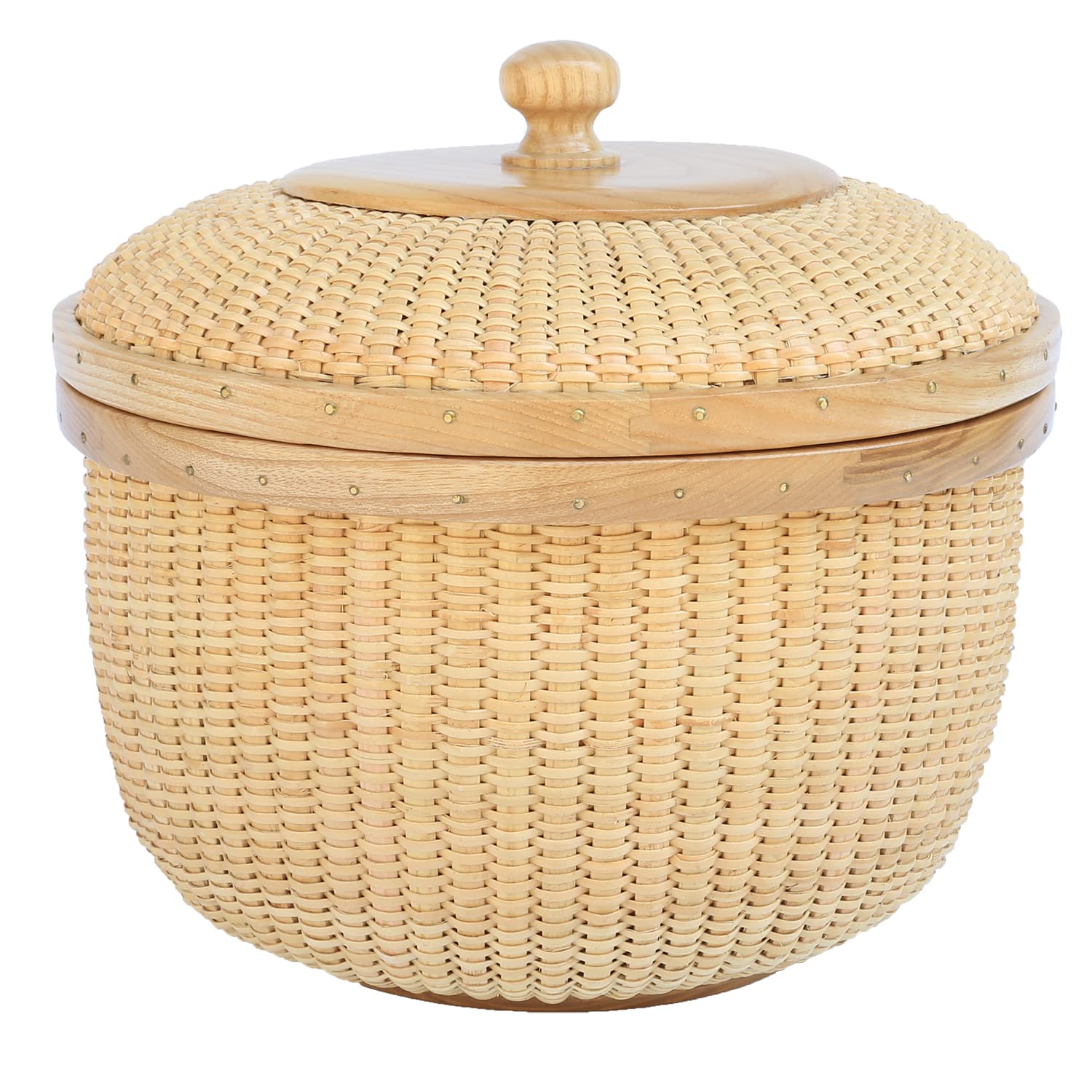 Stylish Rattan Lidded Storage Basket - Handwoven Circular Organizer for Home Decor, Sewing Kits & Craft Supplies | Perfect for Living Room, Bedroom & Craft Room Organization