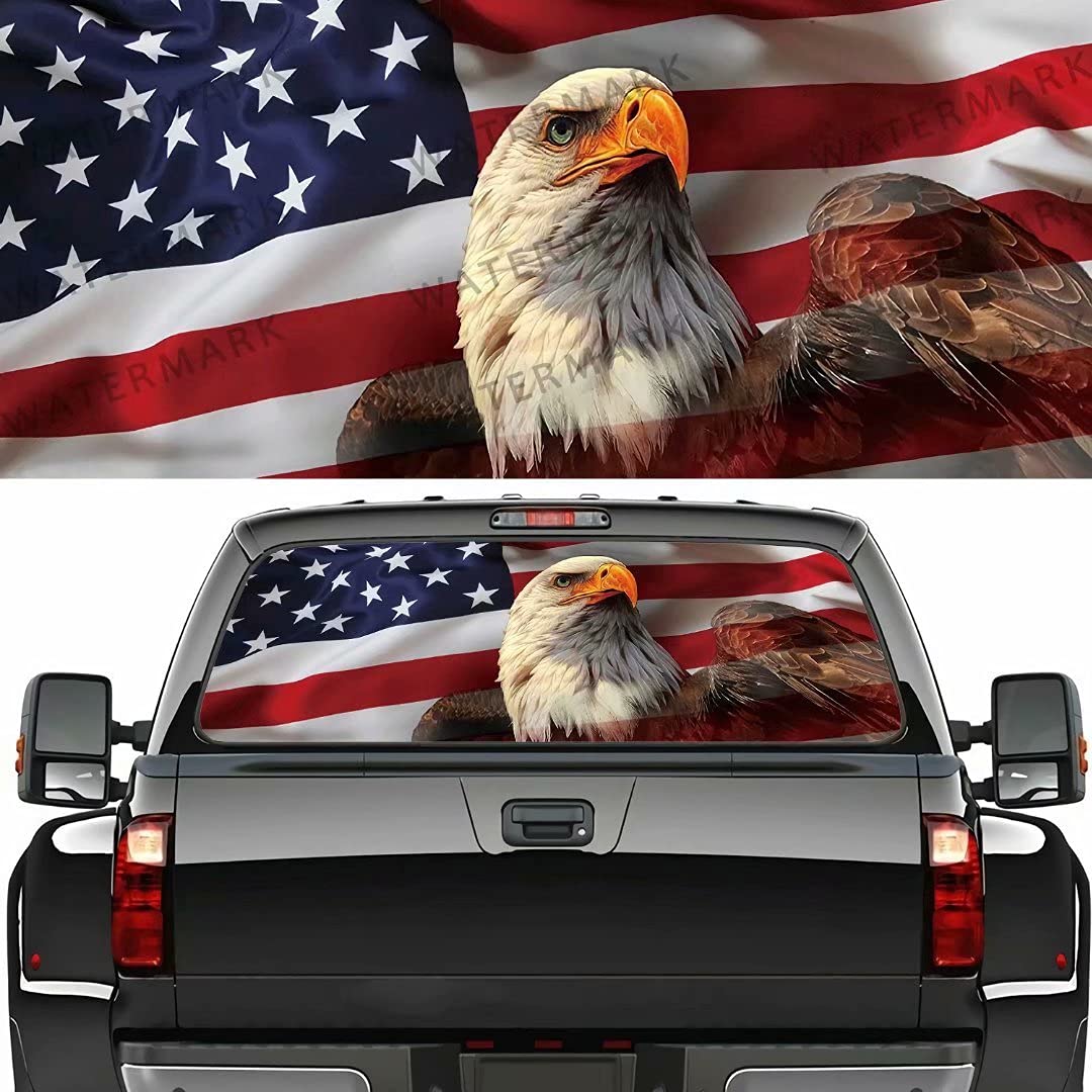 USA Flag Eagle Car Rear Window Sticker - Perforated Vinyl Decal for Truck Back Windshield | Scratch-Resistant Automotive Decoration | Patriotic Car Accessories for Trucks, SUVs & Vehicles (Perfect for 4th of July, Veterans Day & Car Shows)