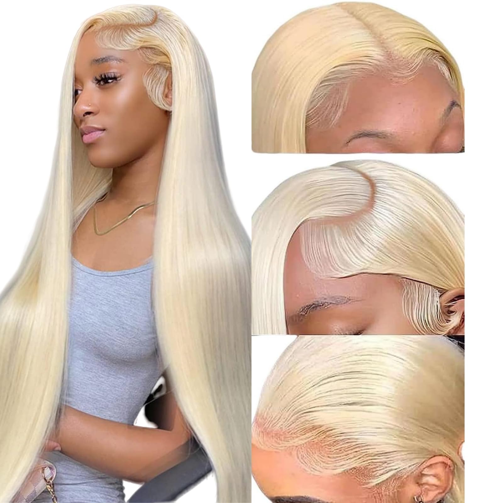 613 Blonde Lace Front Wig Human Hair 13x6 HD Lace Frontal - 180% Density Straight Glueless Wig with Baby Hair & Pre-Plucked Hairline (30 Inch) - Perfect for Cosplay, Daily Wear & Special Occasions