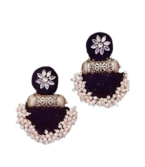 Handmade Fabric Earrings for Women - Black Boho Chic Dangle Earrings | Pack of 1 Pair | Perfect for Parties, Weddings & Everyday Wear