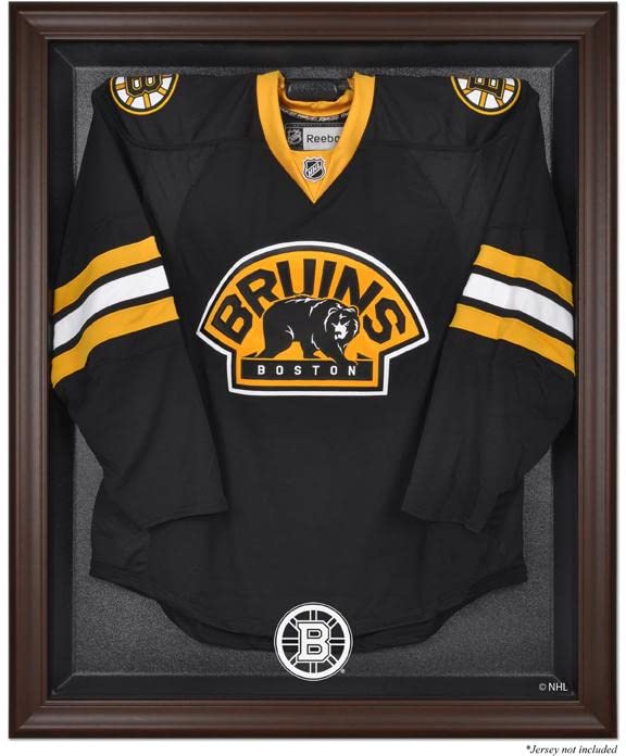 Boston Bruins Brown Framed Hockey Jersey Display Case - Premium NHL Jersey Shadow Box for Memorabilia & Collectibles - Perfect for Man Cave, Sports Bar, or Fan Room Decor