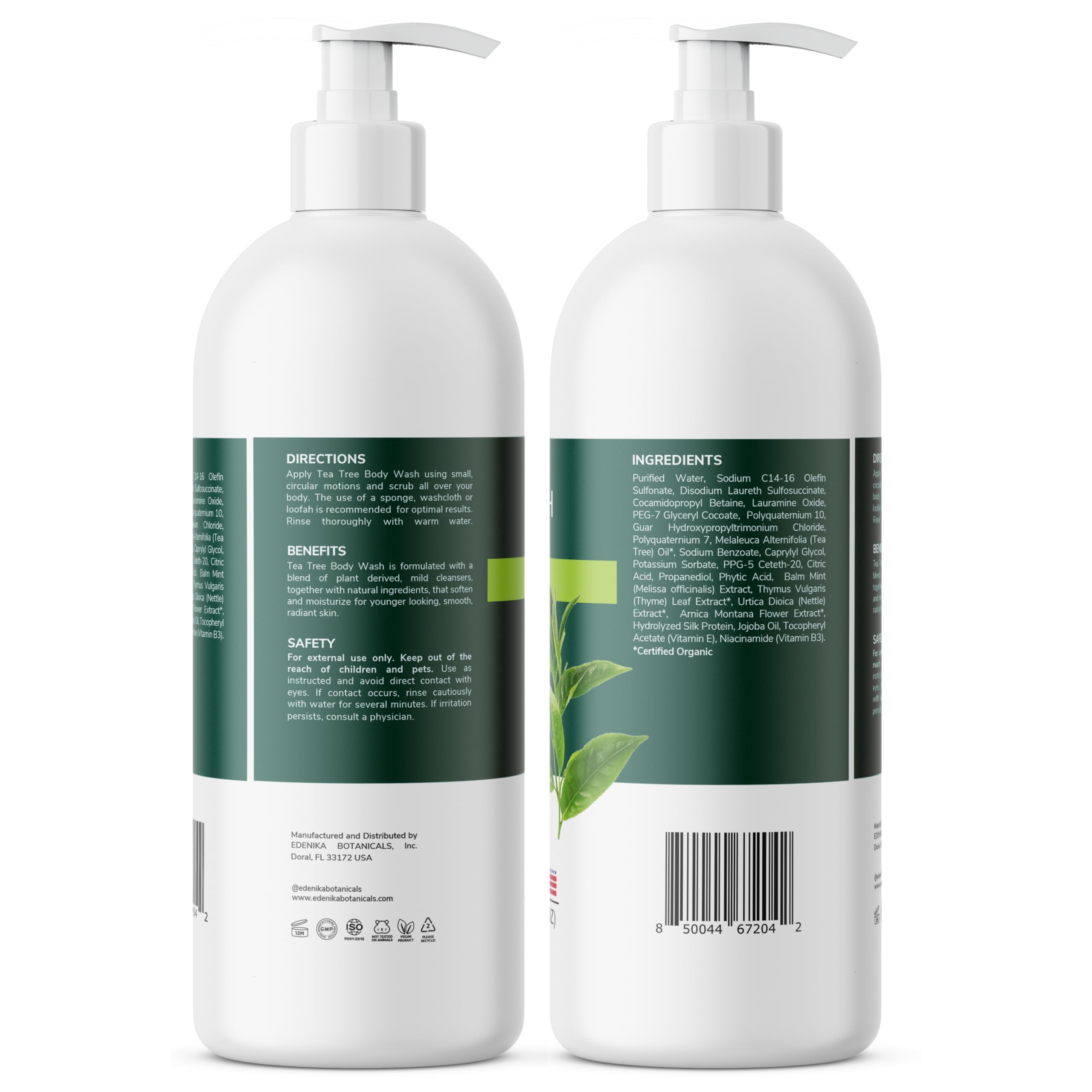 Tea Tree Oil & Mint Body Wash for Men & Women - Deep Cleansing, Antifungal & Antibacterial - Fights Body Odor, Athlete's Foot, Ringworm - Soothes Skin Irritations - 16 Fl Oz (Pack of 2) - Perfect for Gym, Sports & Daily Shower Routine