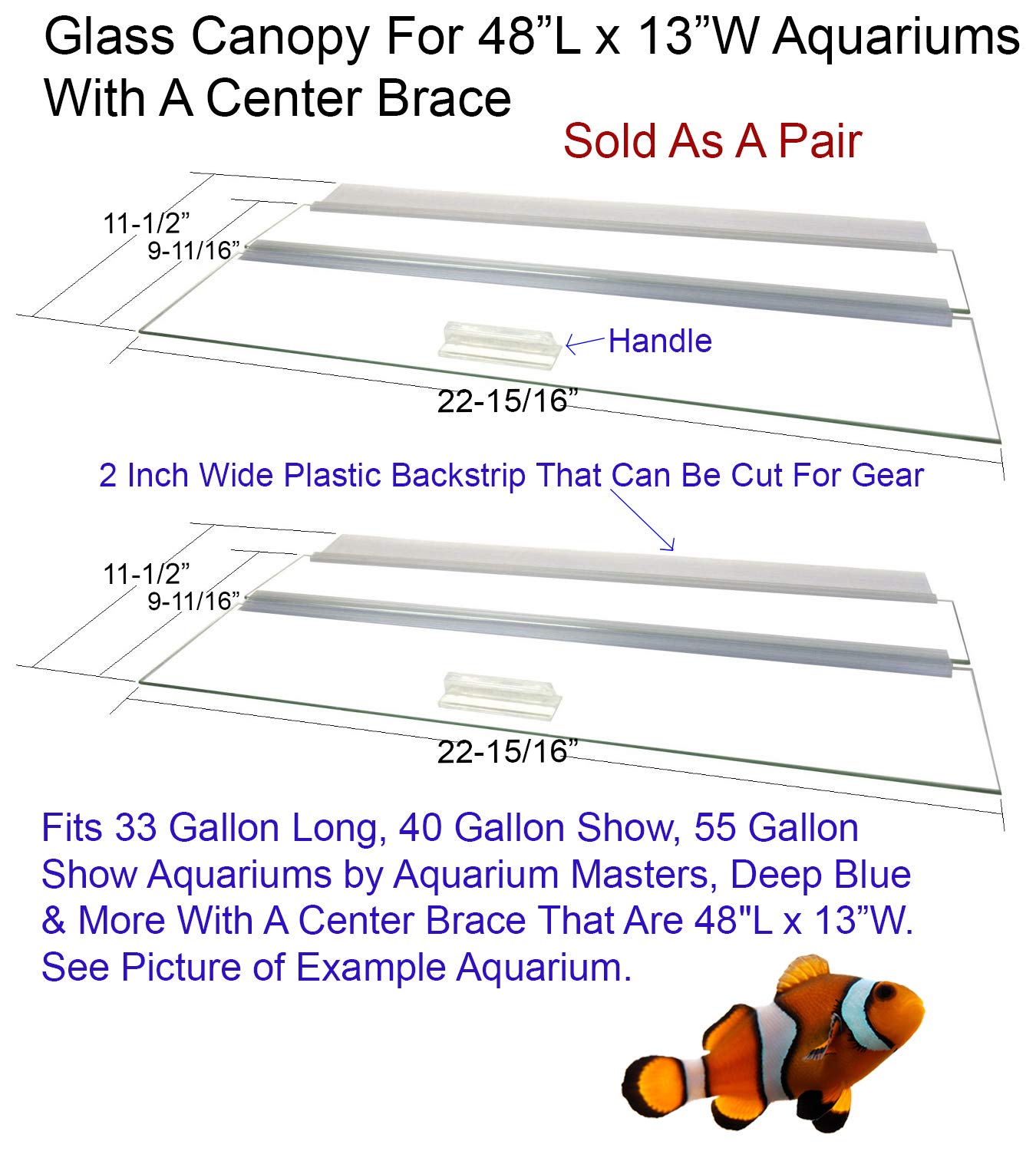 Premium Glass Canopy Two-Piece Set for Aquariums with Center Braces (48
