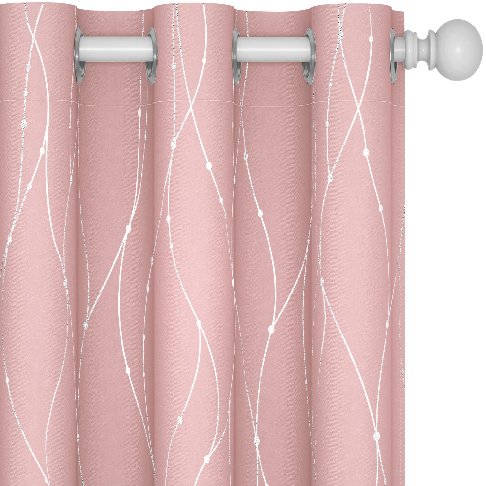Deconovo Wave Line with Dots Pattern Blackout Curtains - Thermal Insulated Grommet Window Drapes for Baby Nursery & Kids Bedroom (42x63 Inch, Coral Pink, 2 Panels) - Perfect for Light Blocking & Room Darkening in Daytime Naps