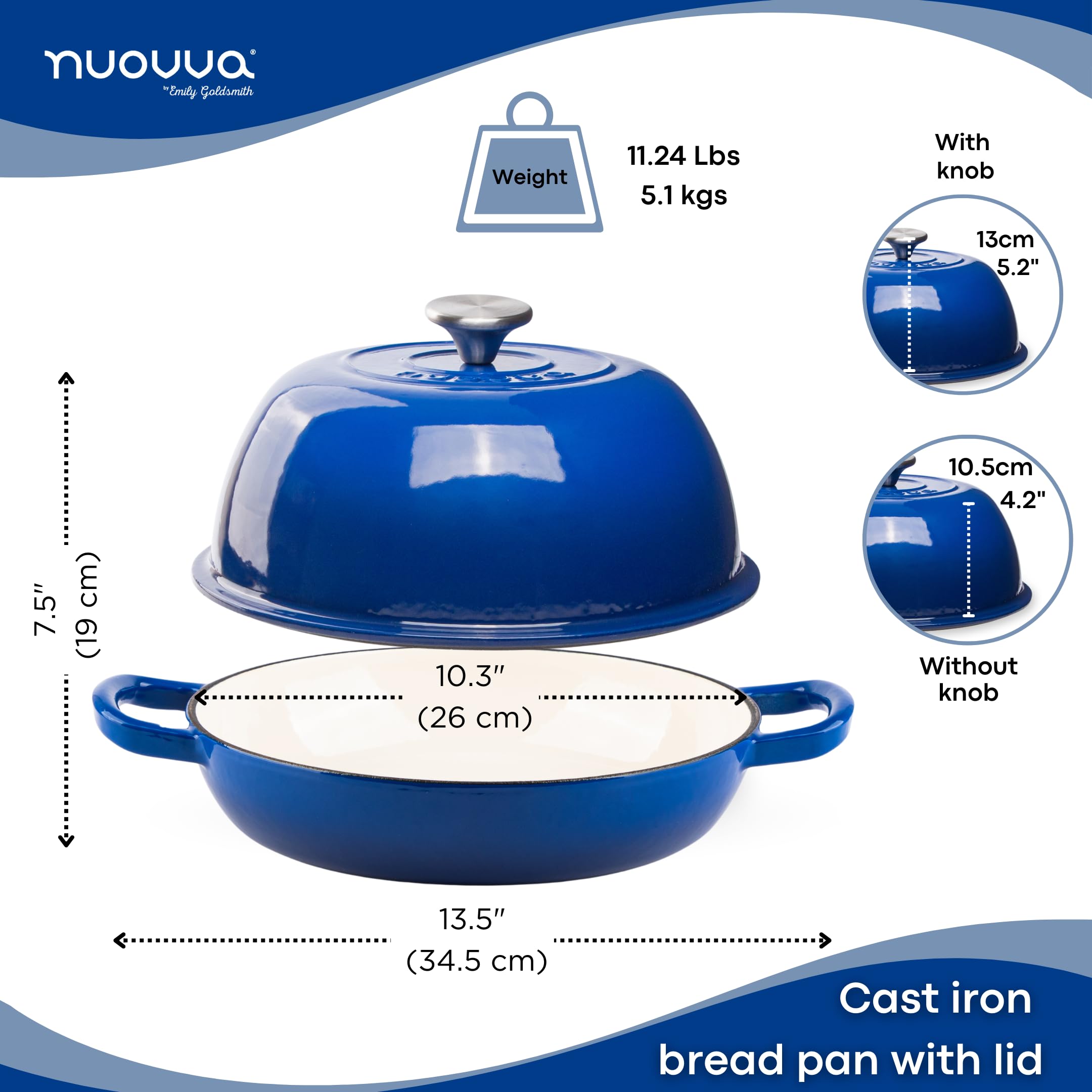 Nuovva 6-Quart Enameled Cast Iron Dutch Oven for Baking Sourdough Bread, Stews & More – 22cm Dark Blue Bread Pot – Perfect for Camping, Oven & Stovetop Cooking