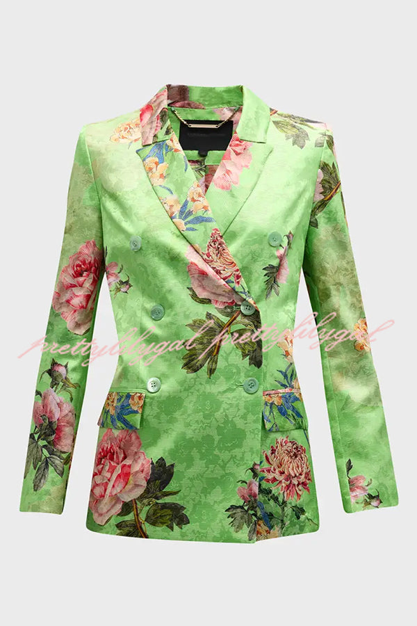 Wild and Free Floral Print Button-Up Long Sleeve Lapel Blazer for Women - Elegant Office Wear & Spring Fashion Outfits
