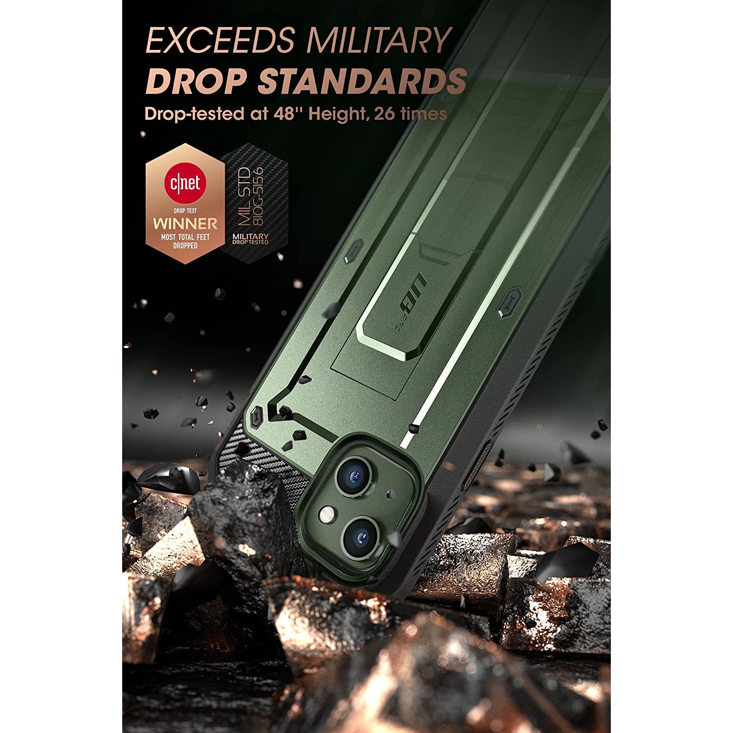 iPhone 13 6.1 Inch Shockproof Case - Unicorn Beetle Pro Heavy Duty Rugged Cover with Screen Protector, Dark Green - Perfect for Outdoor, Work & Extreme Sports Protection