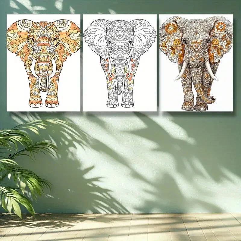 3-Piece Stylized Elephant Wall Art Set - Framed Canvas Paintings 40x60cm | High Quality Print | 100% Australian Made | Ready to Hang | Perfect for Living Room, Bedroom & Office Decor