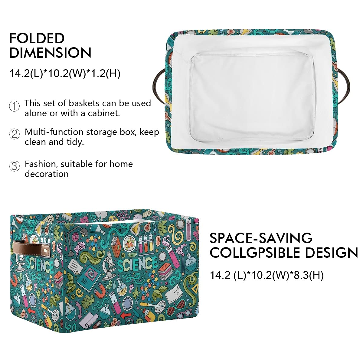 Collapsible Storage Cube Basket with Handles - Rectangle Storage Box for Books, Toys & Home Organization | Perfect for Nursery, Bedroom, Closet & Office | 1-Pack Science & Education Storage Solution