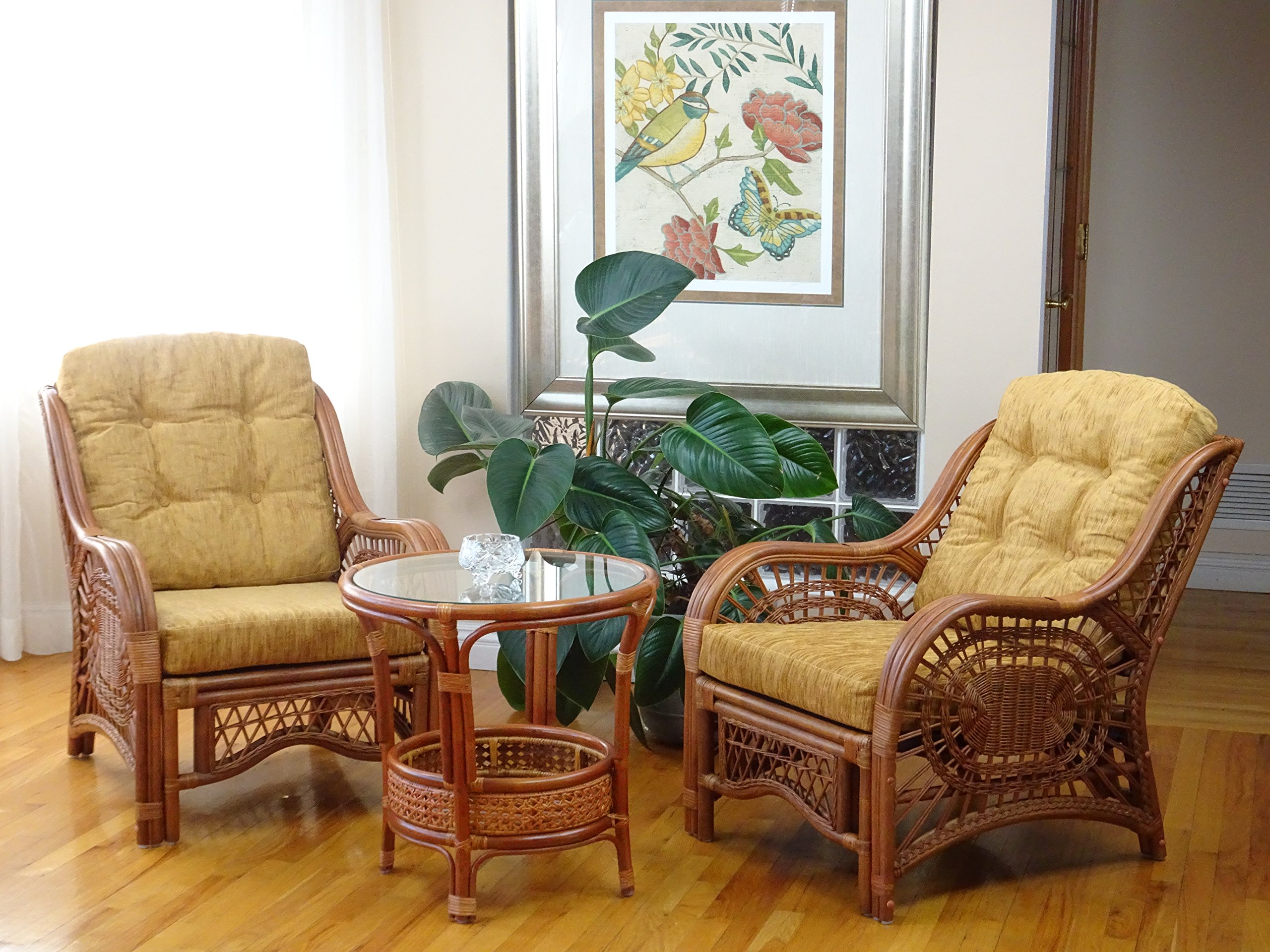 Lounge Malibu Armchair - Handmade Eco-Friendly Rattan Wicker Chair with Light Brown Cushion in Cognac Finish | Perfect for Patio, Living Room & Coastal Decor