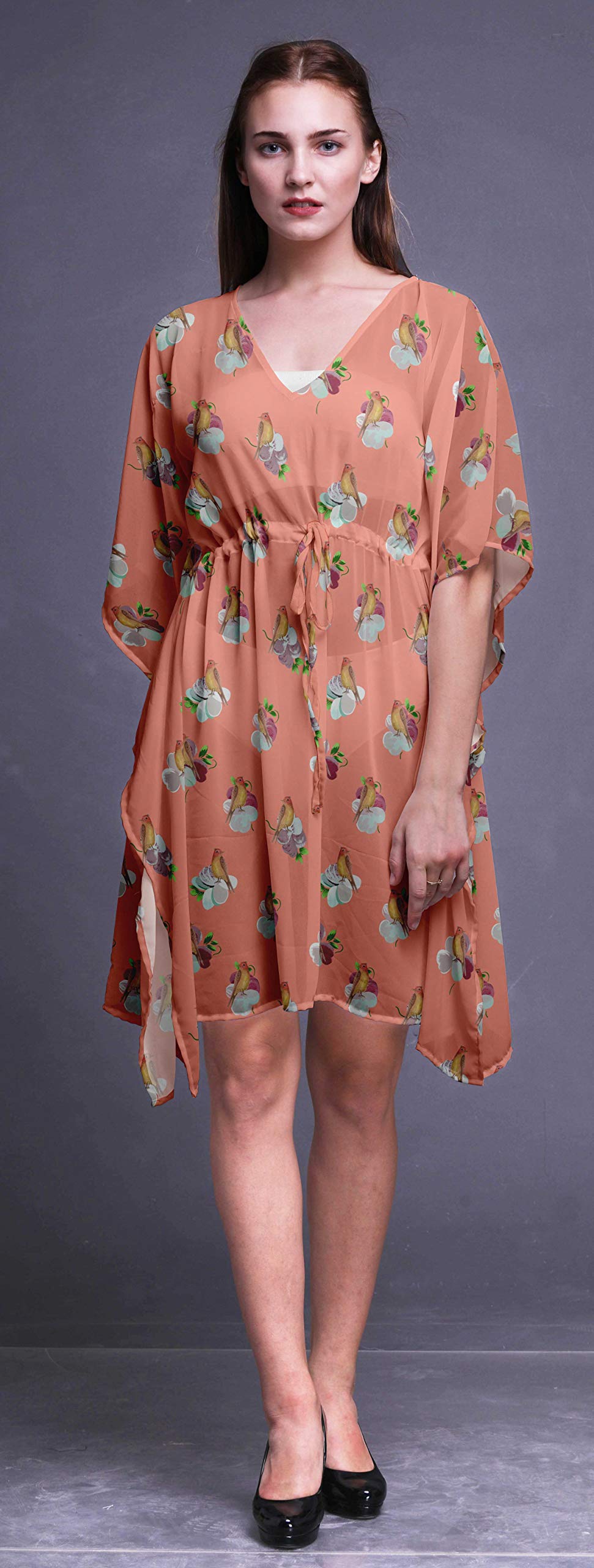 Bimba Women's Short Caftan Midi Dress - Beach Cover Up Swimwear, Summer Boho Kaftan for Pool, Vacation & Resort Wear