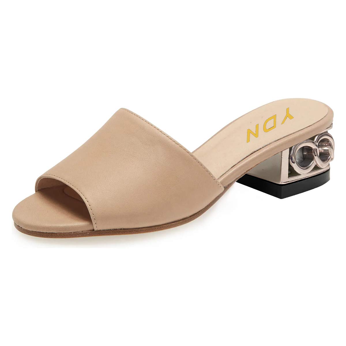 YDN Women's Chic Minimalist Round Open Toe Slide Sandals - Slip On Mules with Mid Chunky Heels - Comfortable Summer Beach Vacation Shoes for Casual Outings & Poolside Relaxation