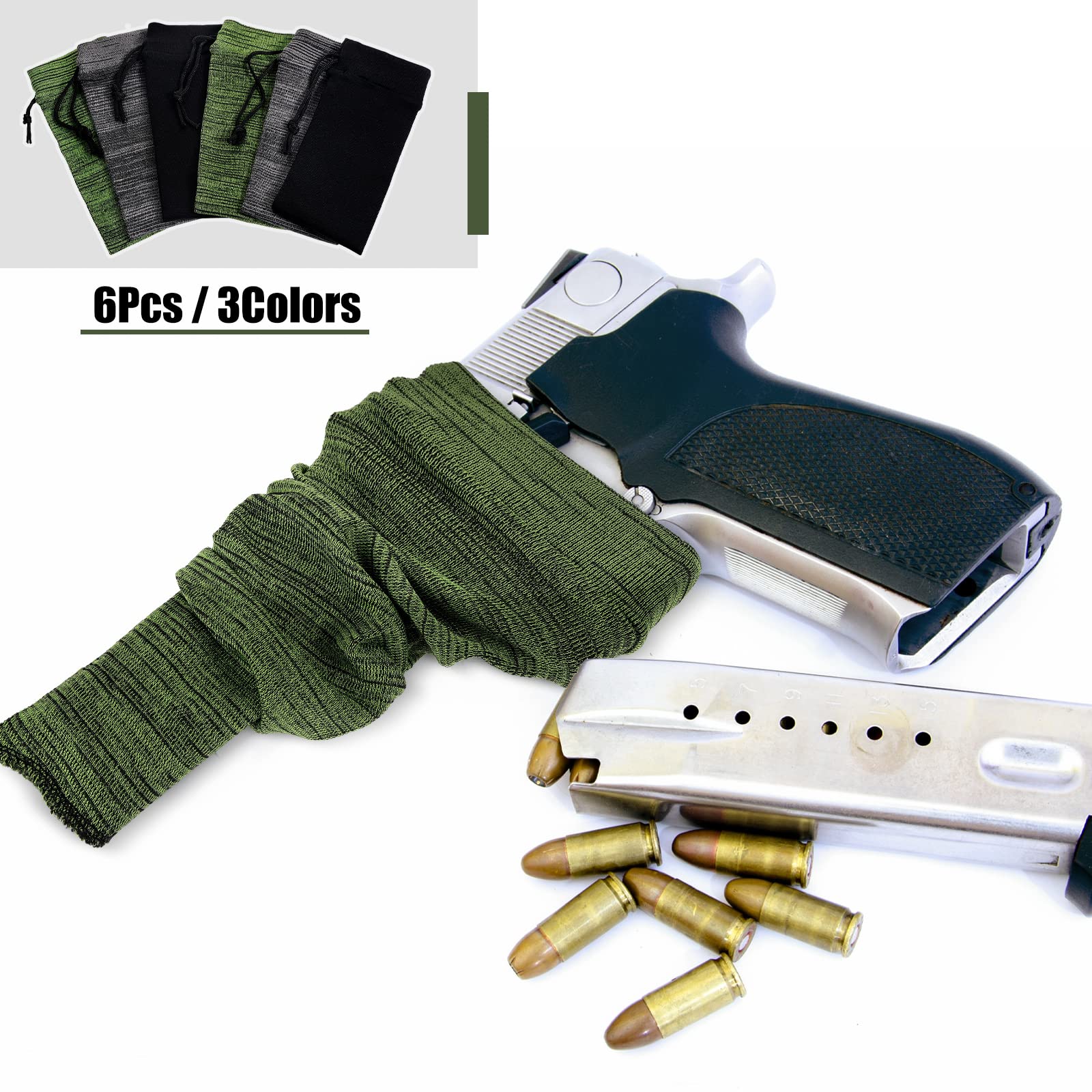 6 Pack 16 Inch Gun Socks - Rustproof Silicone Gun Sleeves with Waterproof Fabric & Drawstring Closure - Tactical Firearm Storage for Hunting, Shooting Range & Gun Safe Organization