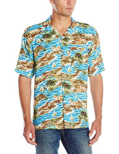 Caribbean Joe Men's Island Adventure Camp Shirt - Lightweight Short Sleeve Button Down Shirt for Tropical Vacations, Beach Outings & Summer Camping