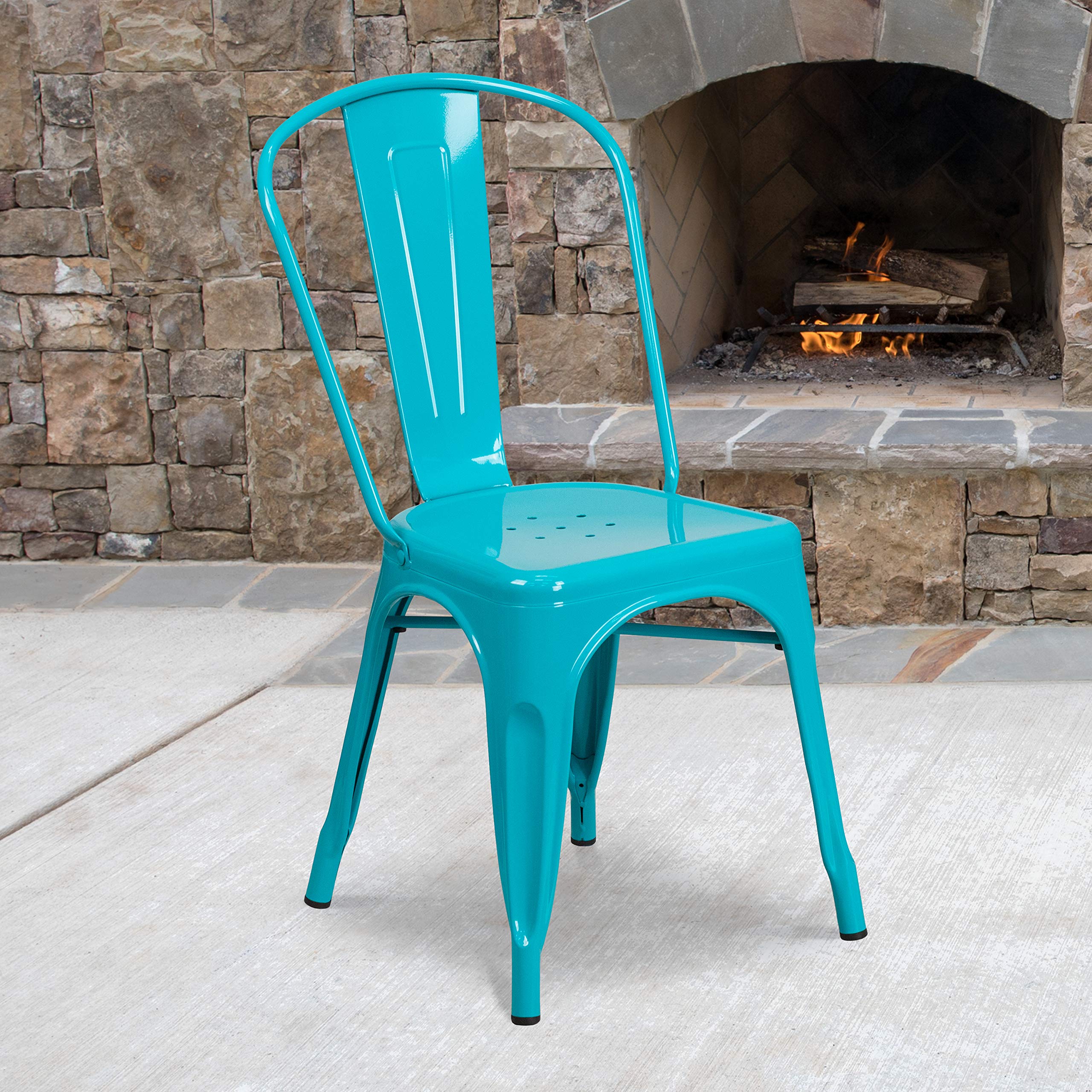 EMMA + OLIVER Commercial Grade Teal-Blue Metal Stackable Chair for Indoor & Outdoor Use - Perfect for Restaurants, Cafes, Patios, and Events