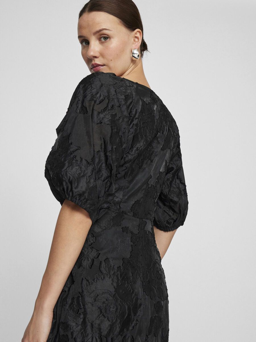 Elegant Black Jasmine Midi Dress for Women - Floral Print Summer Party & Wedding Guest Dress