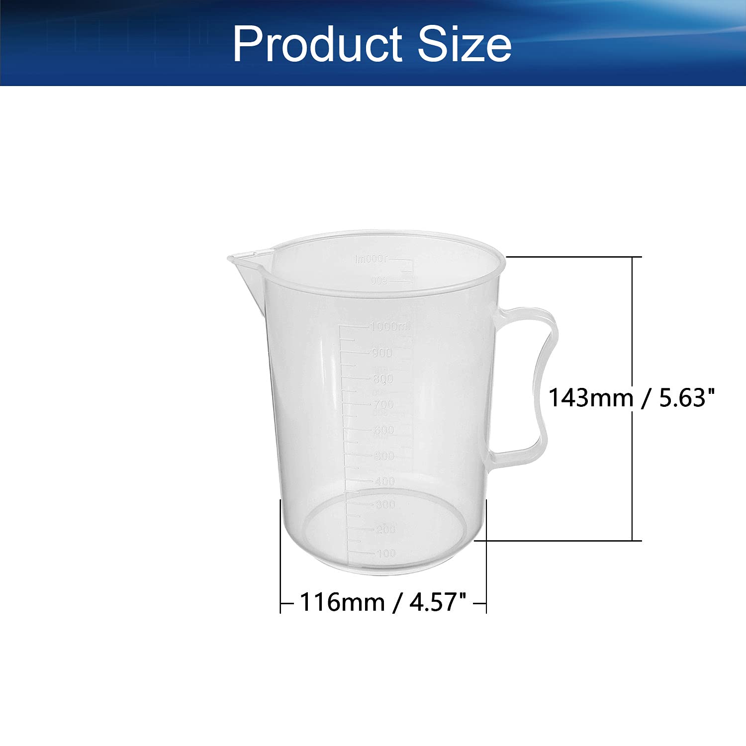 1000ml Plastic Graduated Beaker with Handle - Transparent PP Lab Measuring Cup for Resin Mixing, Kitchen Liquids & Science Experiments | Perfect for DIY Crafts, Baking & Laboratory Use