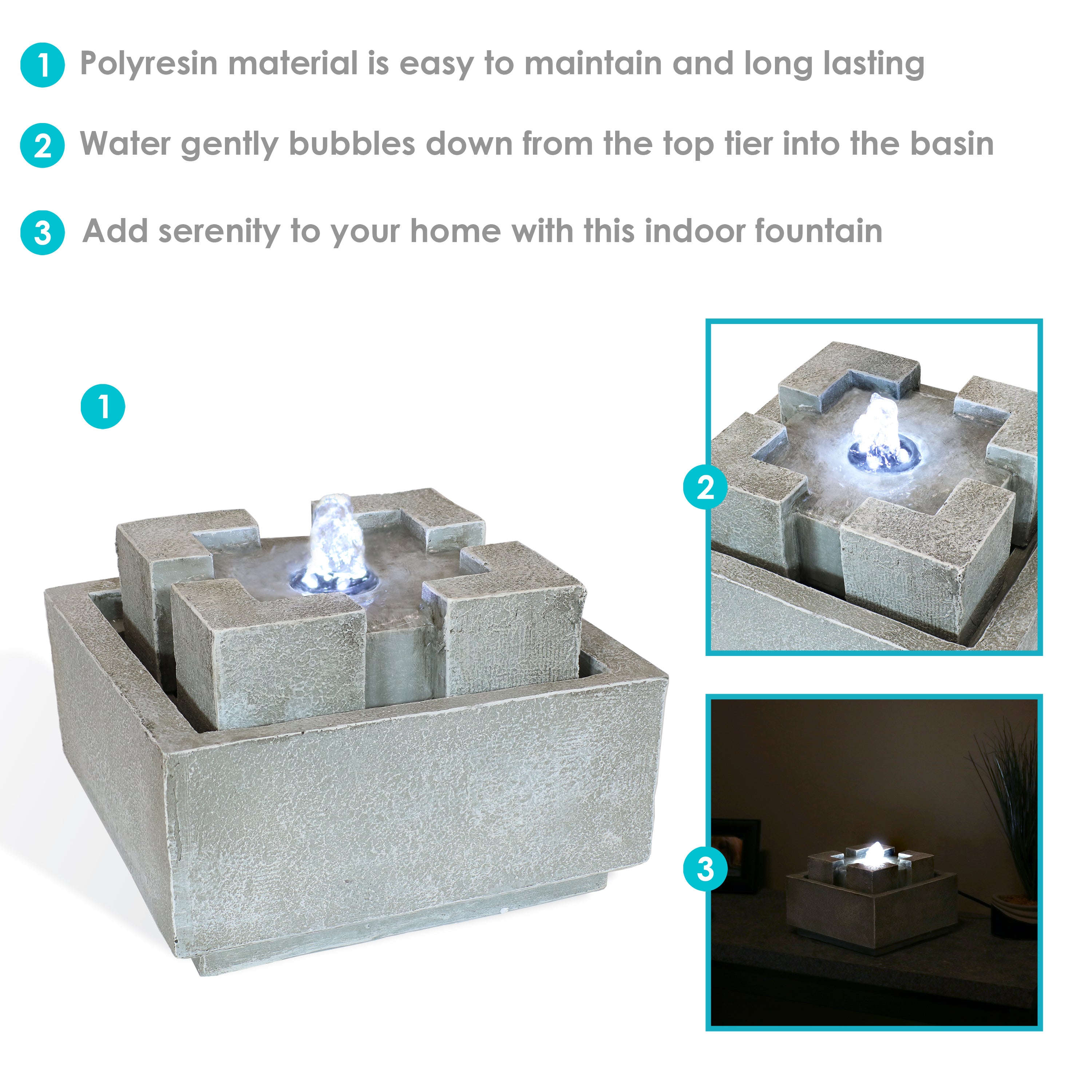 Sunnydaze Square Dynasty Bubbling Indoor Tabletop Fountain - Relaxing Water Feature for Home, Office, or Meditation Space - Perfect for Stress Relief and Decorative Ambiance