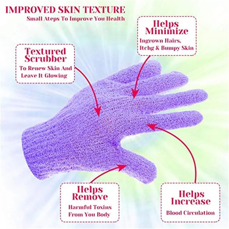 MobFest® Exfoliating Bath Gloves for Men & Women - Dead Skin Removal Scrubber - Soft Exfoliating Mittens for Smooth Skin - Set of 3 Multicolor - Perfect for Shower, Spa & Body Care Routine