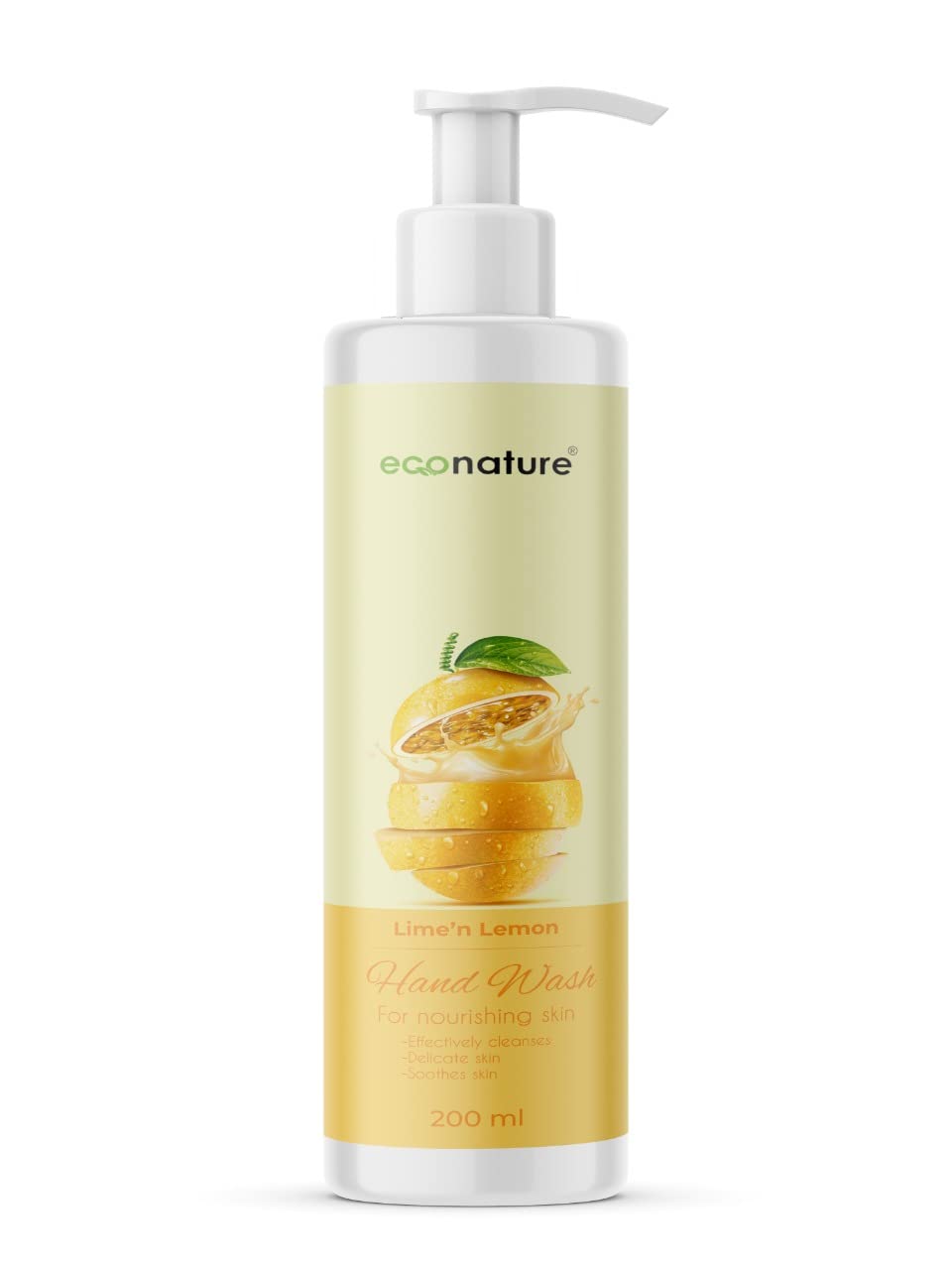 ECONATURE Lemon Hand Wash with Natural Extracts - 200ml Moisturizing & Antibacterial Liquid Soap for Gentle Hand Cleansing | Perfect for Home, Kitchen, and Office Use