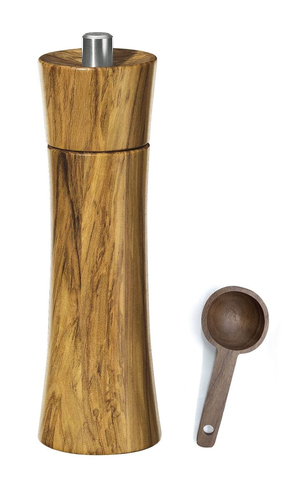 Premium Zassenhaus Frankfurt 7-Inch Olive Wood & Ceramic Salt Mill Gift Set with Wooden Spice Scoop - Perfect for Gourmet Cooking, Kitchen Decor & Housewarming Gifts
