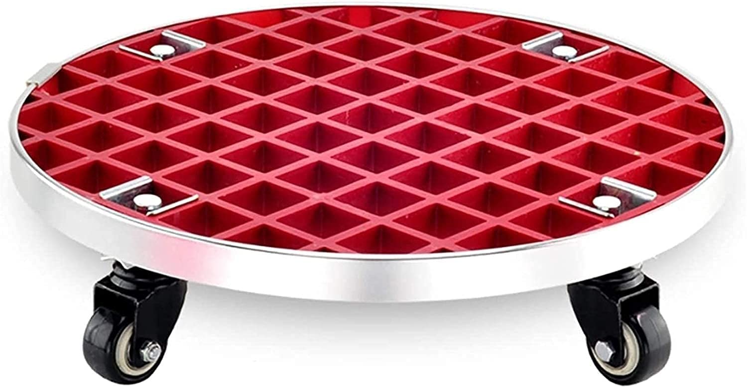 Heavy Duty Plant Dolly with Wheels - 33cm Round Potted Plant Stand Mover, Planter Caddies & Roller Trolley Tray for Indoor/Outdoor Plants (Red) - Perfect for Moving Large Potted Plants on Patios, Decks & Garden Spaces