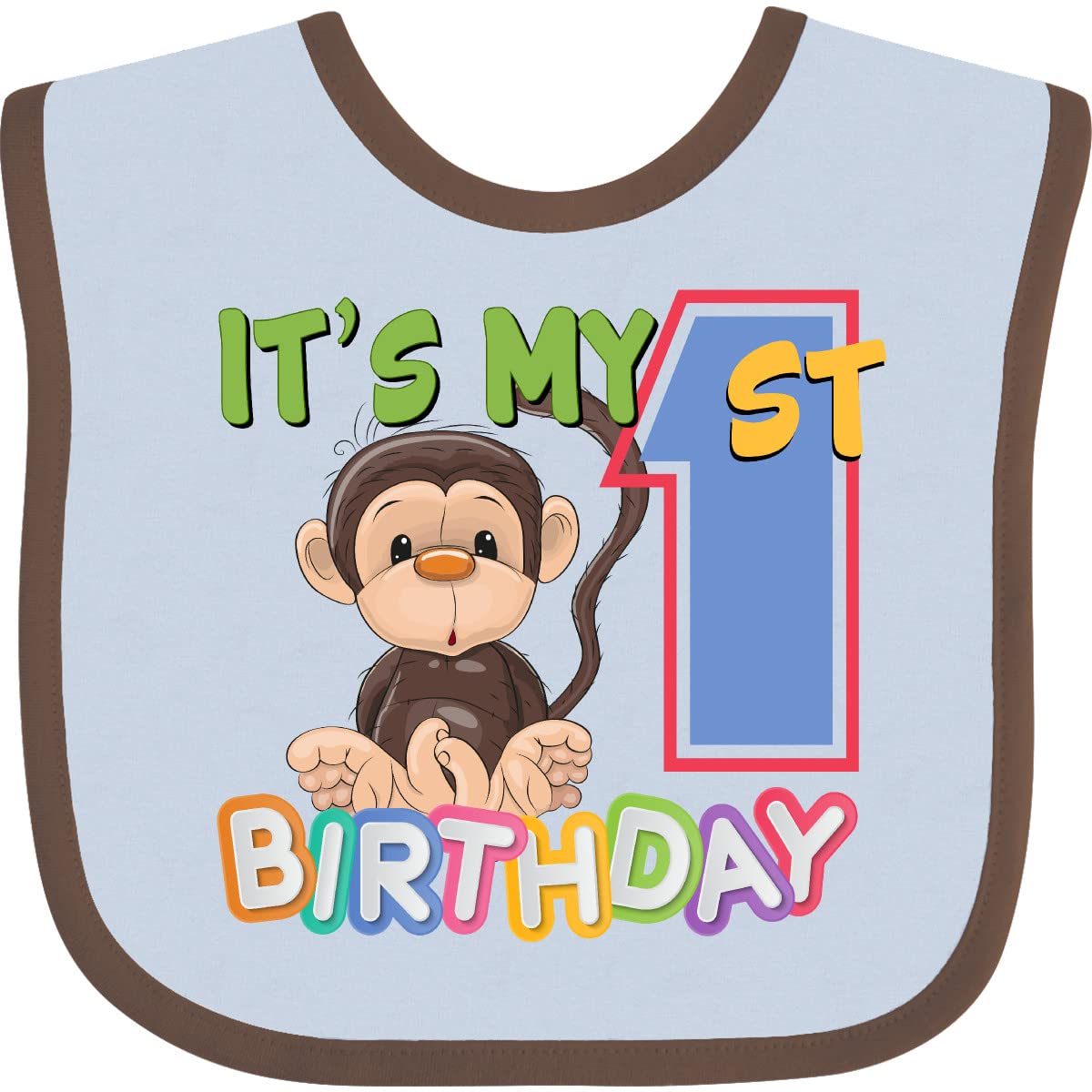Inktastic Monkey First Birthday Baby Bib - Cute & Soft Cotton Bib for 1 Year Old Boys & Girls - Perfect for Birthday Parties, Photo Shoots & Everyday Mealtime Mess Protection