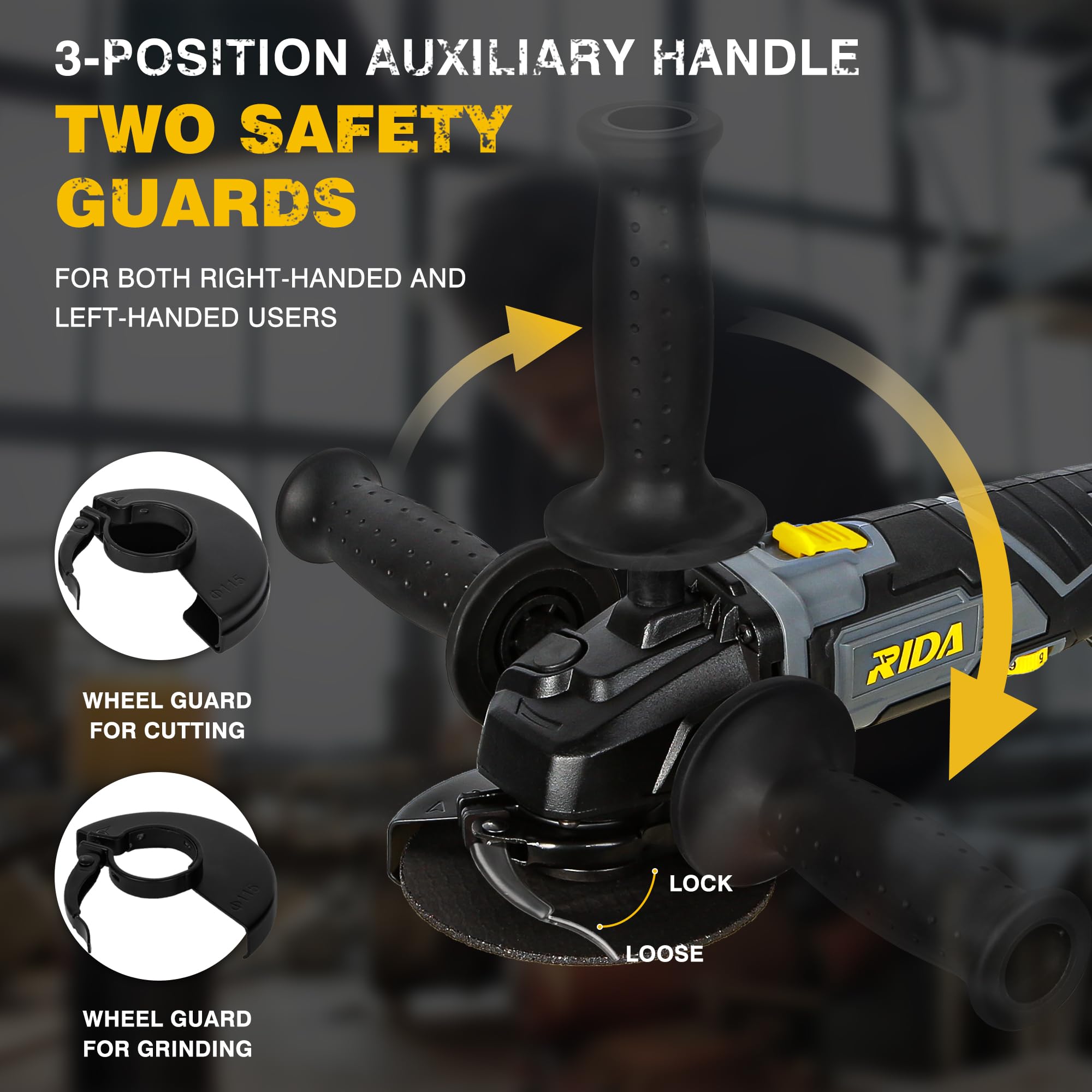 20V Cordless Angle Grinder Kit with 4.0Ah Battery & Fast Charger - 4-1/2 Inch Electric Grinder for Cutting and Grinding Metal, Stone, Concrete | Adjustable Handle, 22Pcs Accessories Included | Perfect for DIY Projects, Metal Fabrication, Construction Work and Home Renovations