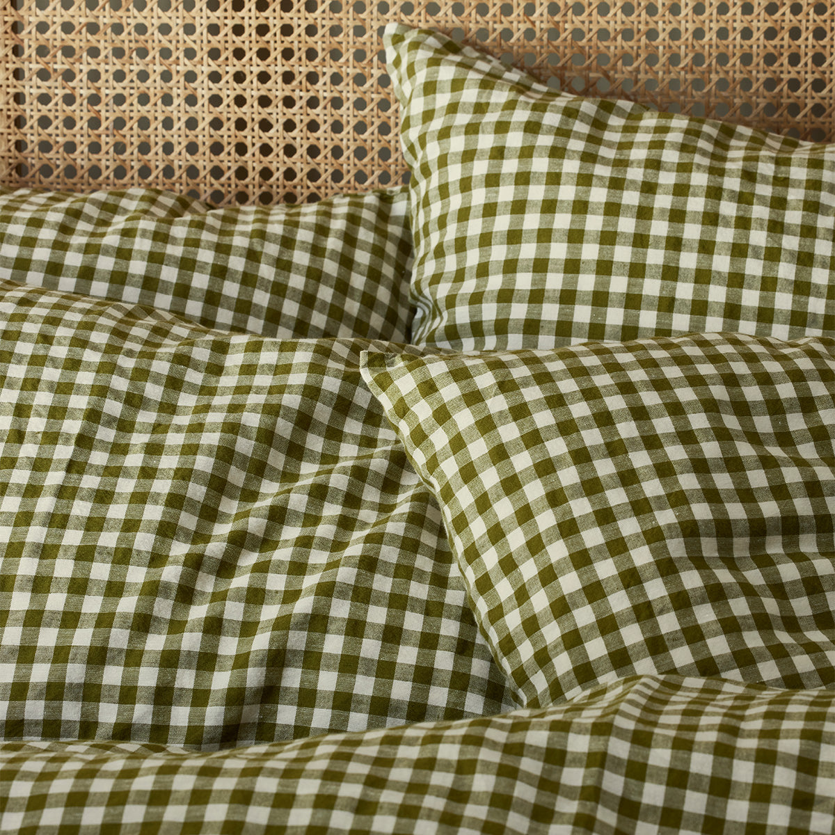 Botanical Green Gingham Linen Blend Pillowcase Set of 2 - Soft Breathable Bedding for Home Decor & Comfort - Perfect for Bedroom, Guest Room, and Dorm