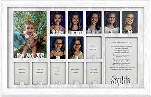 Northland Customizable School Years Photo Frame - Holds 13 (2.5x3.5) & 2 (5x7) Pictures - White Frame with Insert - Perfect for Preschool to Graduation Memories - 12x20 Wall Decor for Classrooms, Nurseries & Home